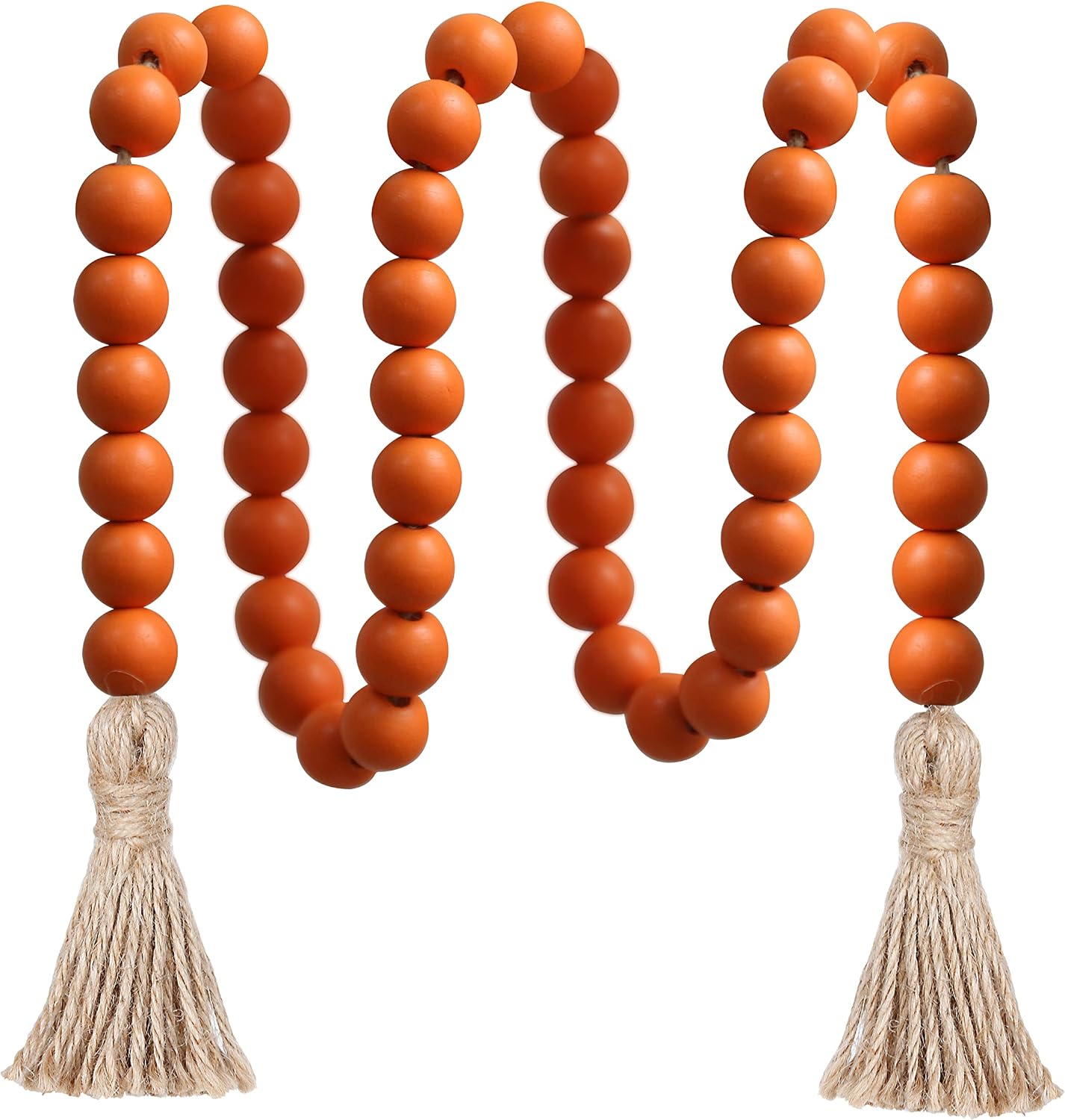 Meplait 39in Wood Bead Garland Farmhouse with Tassels,Versatile Prayer Beads Boho Chic Wall Hanging Home Decor (Orange)