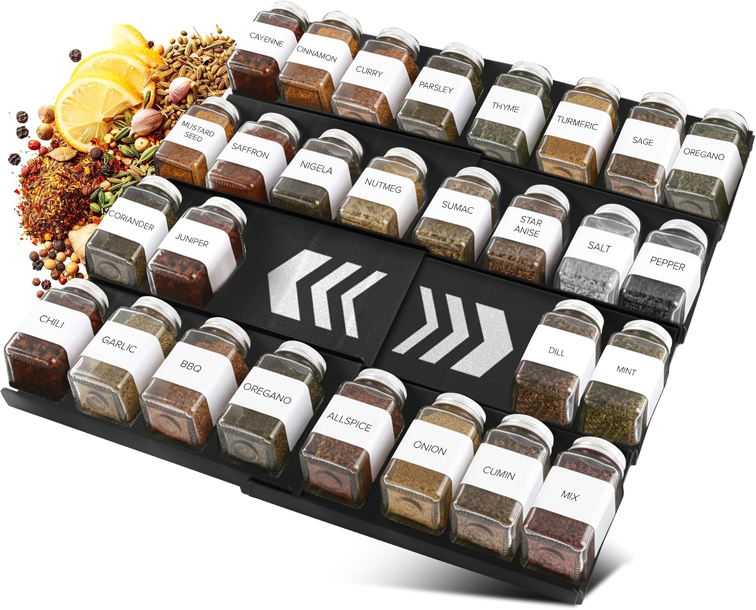 ALCOVA Expandable Spice Drawer Organizer 9-18″ Black (Jars Not Included) | Expandable Spice Drawer Organizer, Spice Rack, Seasoning Organizer