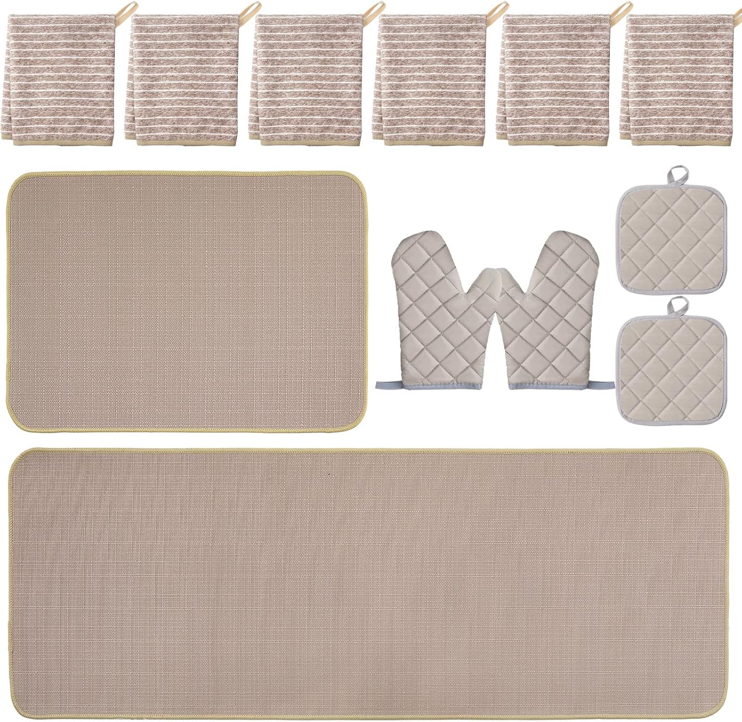 Batiyeer 12 Pcs Farmhouse Kitchen Decor and Accessories Set 6 Kitchen Towels 2 Pot Holders 2 Oven Mitts 2 Rugs for Cooking Baking Mom Housewarming Gifts