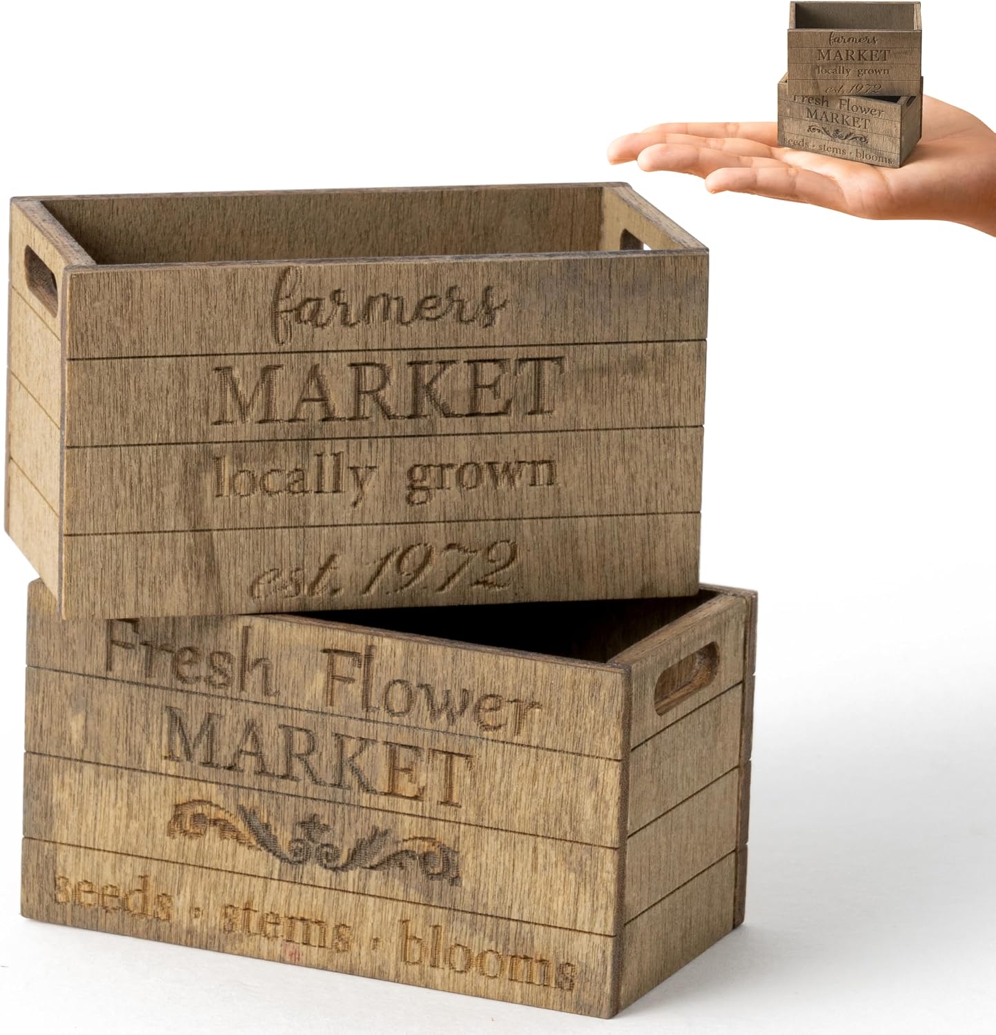 Miniature Vintage Rustic Farmhouse Crate – Retro Mini Farmhouse Tiered Tray Decor Wooden Milk Crate Fruit Flower Basket Decorative Box Miniature Garden Farm Accessories Home Decoration