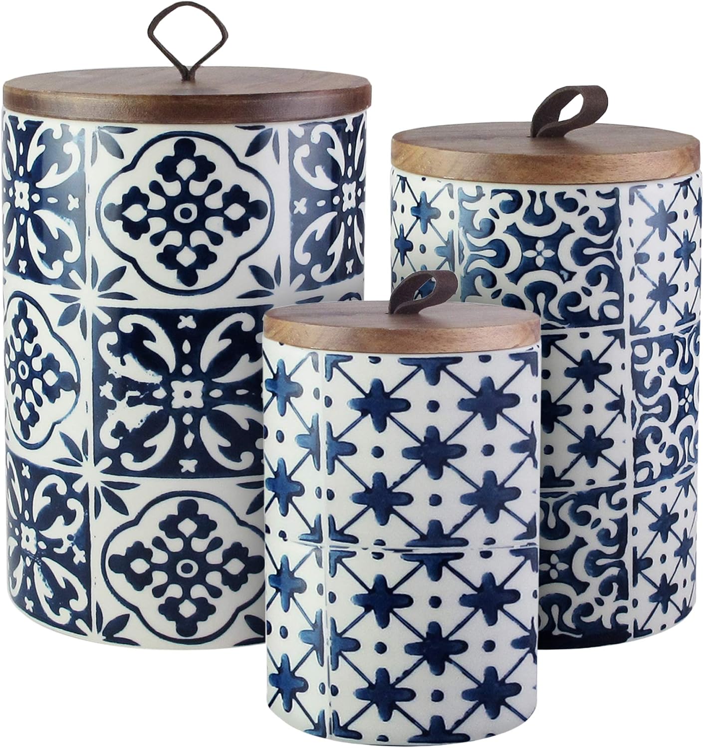 American Atelier Ceramic Canister Set 3-Piece Ceramic Jars in Chic Design With Lids for Cookies, Candy, Coffee, Flour, Sugar, Rice, Pasta, Cereal & More Blue