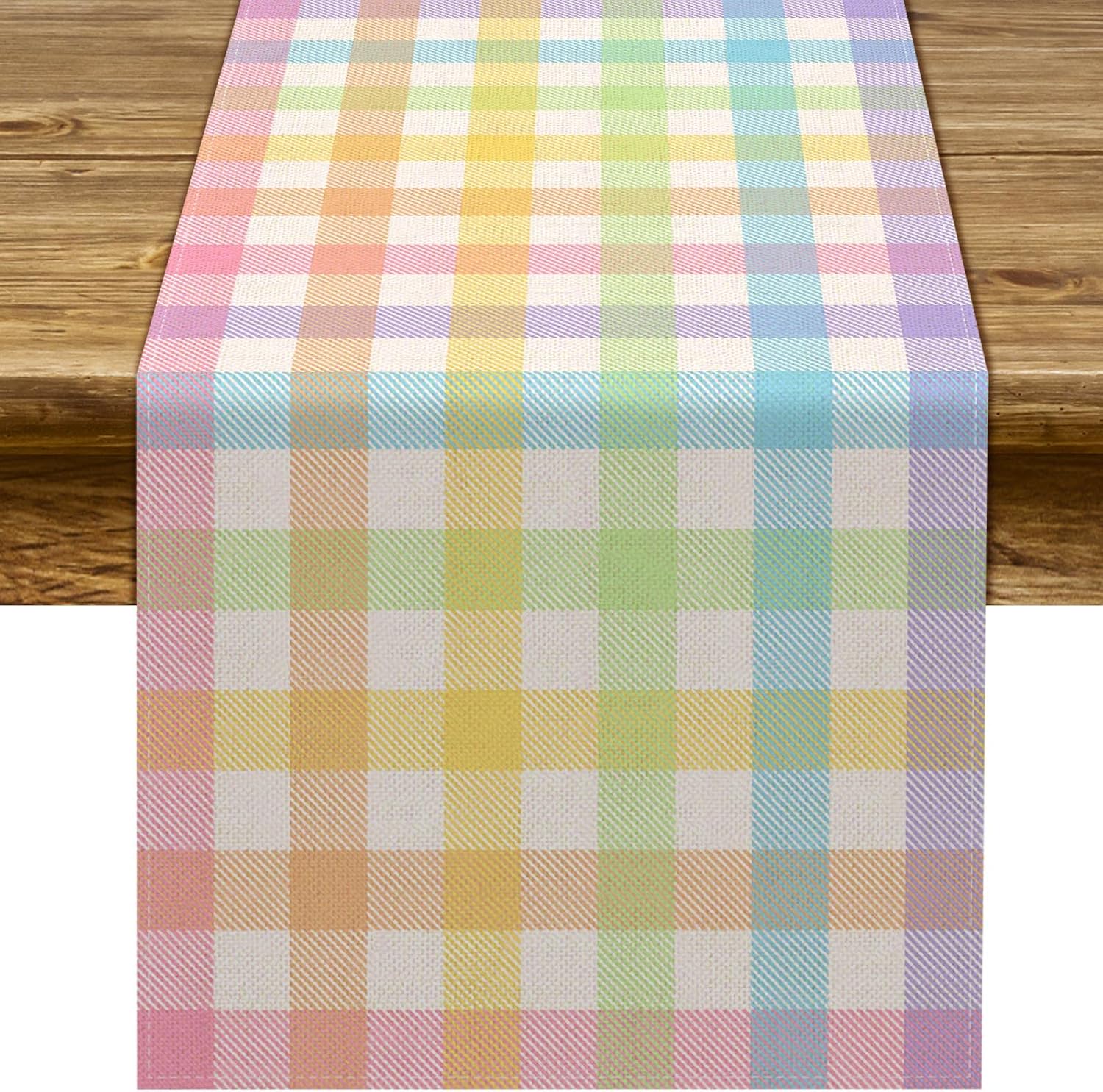 Pudodo Easter Buffalo Plaid Check Table Runner Spring Holiday Farmhouse Fireplace Kitchen Dining Room Home Party Decoration (13″ x 72″)
