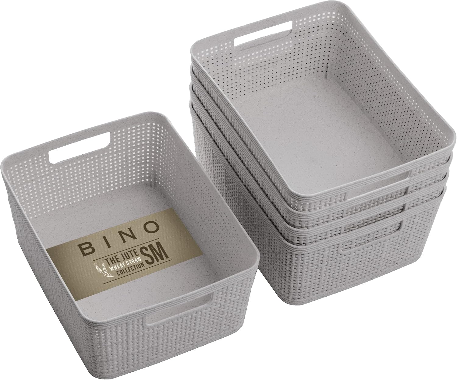 BINO | Woven Plastic Basket | Small (Natural Grey), 5-Pack | THE JUTE COLLECTION | Home Organization, Space – Saving Storage, Stylish Design | Jute Basket | Plastic Storage Basket