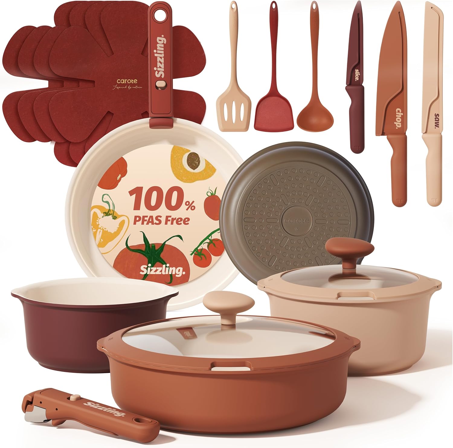 CAROTE Ceramic Cookware Set, Pots and Pans Set Non Stick with Detachable Handle, 22Pcs Non Toxic Induction Kitchen Cookware