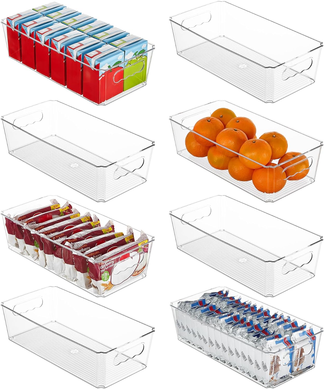 Vtopmart 8pcs Clear Organizers and Storage Bins, Plastic Storage Containers with Handles for Fridge, Freezer, Pantry, Cabinet, Kitchen Organization