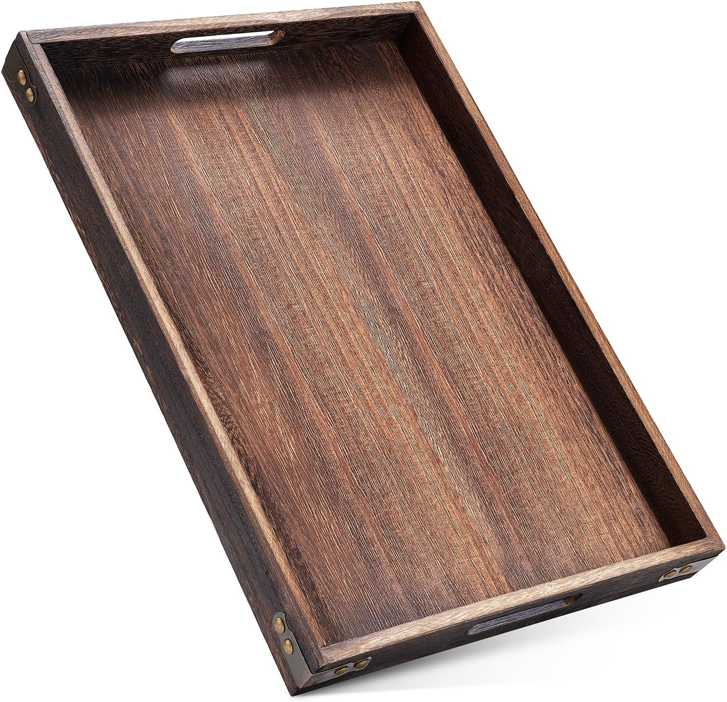 Serving Trays for Party-17In Large Serving Tray with Handles,Wooden Coffee Table Tray&Charcuterie Boards,Serving Platter for Breakfast in Bed Tray,Decorative Rectangular Tray for Ottoman/BBQ/Kitchen