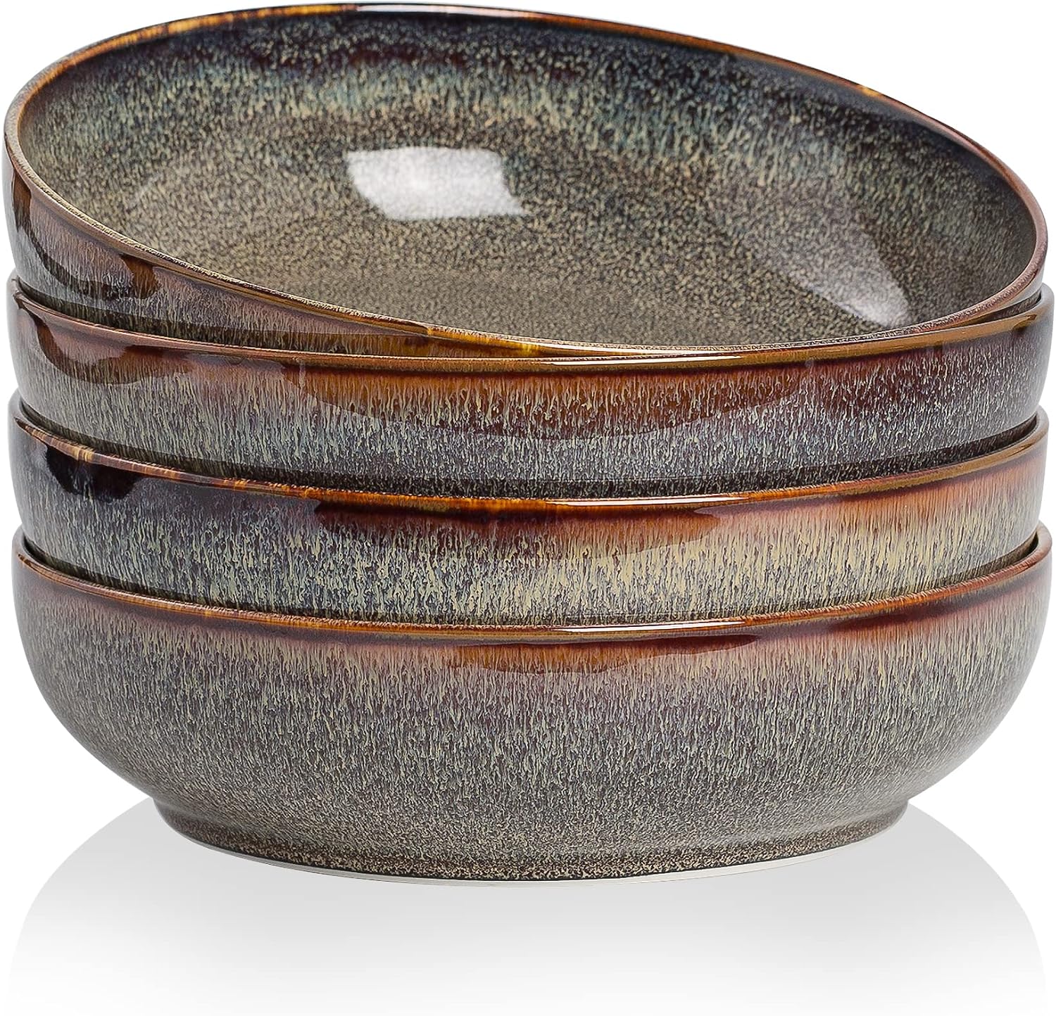 30oz Ceramic bowls set of 4-8″ serving bowls for Kitchen,Pasta,Salad-Dishwasher & Microwave Safe Perfect for Housewarming, Thanksgiving, Christmas-Caramel Brown