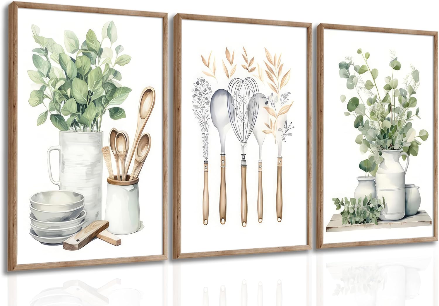 Boho Farmhouse Kitchen Wall Art Sage Green Plants Painting Pictures Dining Room Wall Decor Eucalyptus Leaves Green Botanical Poster Print Artwork for Farmhouse Kitchen Home Decor Unframed