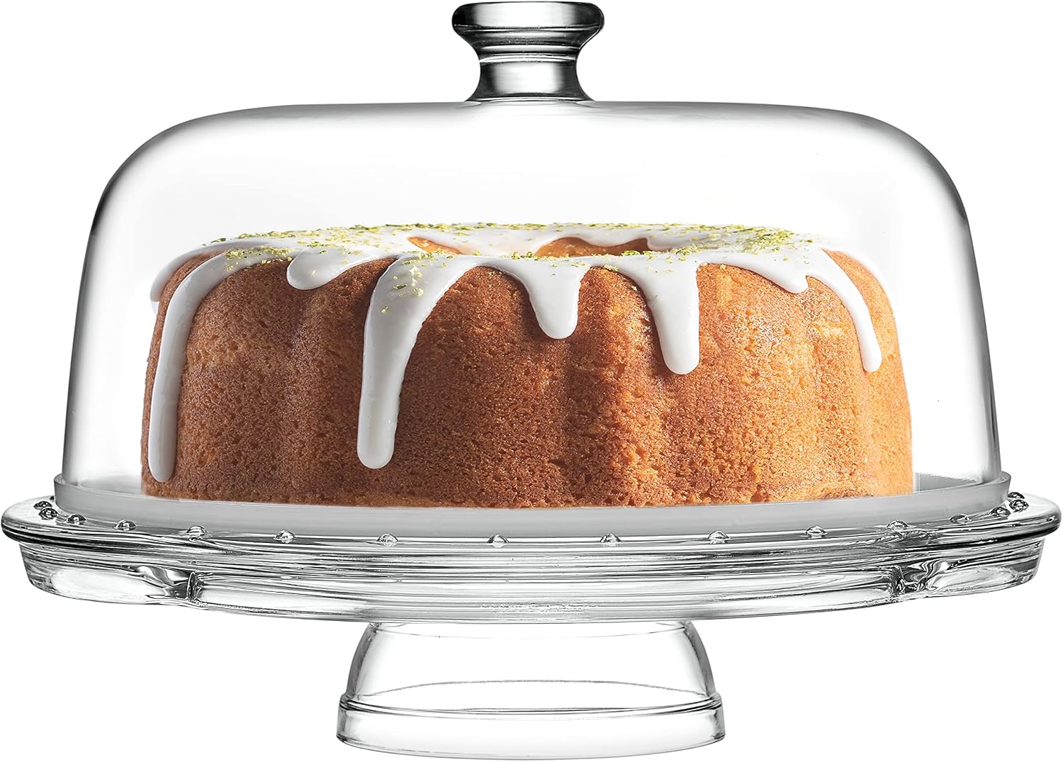 Royalty Art Glass Cake Stand with Dome – 6-in-1 Convertible Cake Plate, Punch Bowl & Chip and Dip Server, Pedestal Dessert Display – Italian Made Glass – Dishwasher Safe