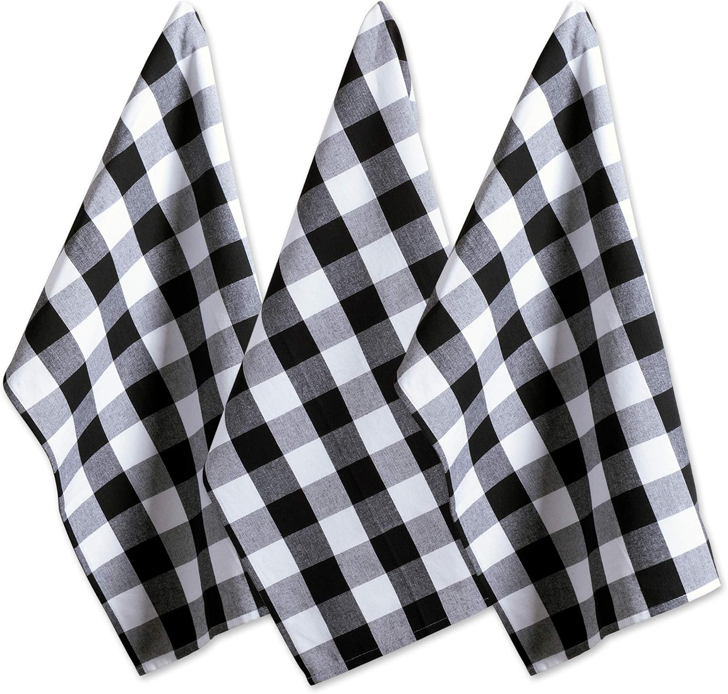 DII Buffalo Check Kitchen Collection, Classic Farmhouse Dishtowel Set, 20×30, Black & White, 3 Piece