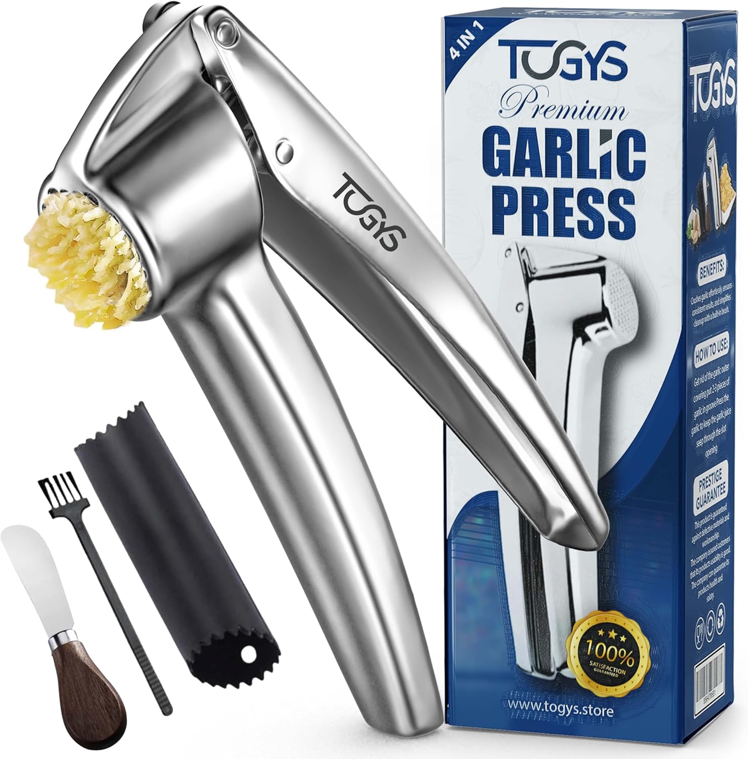 Heavy Duty Stainless Steel Garlic Press – Professional Grade Garlic Mincer & Crusher with Ergonomic Soft Grip Handle, Dishwasher Safe, Rust-Proof – Easy to Clean Kitchen Gadget for Cooking