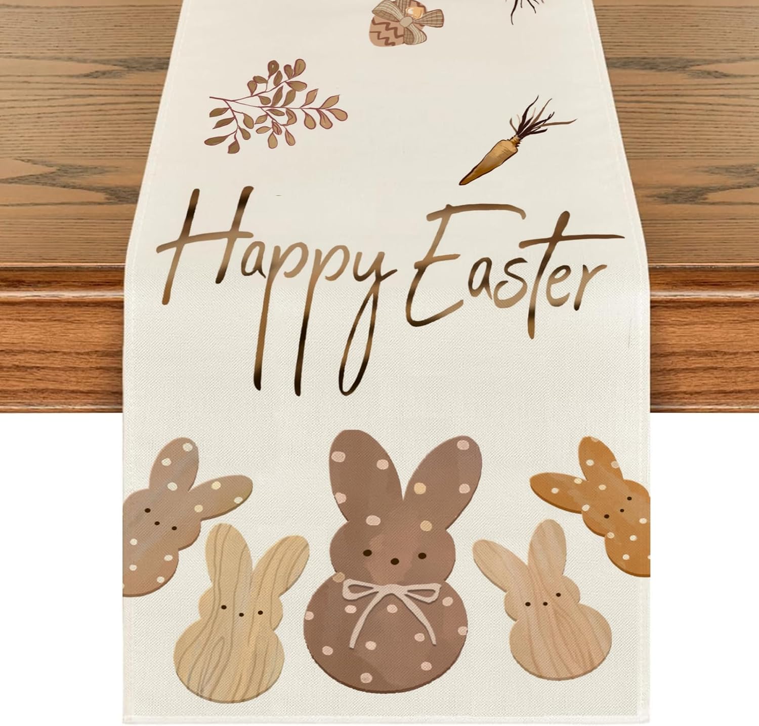 RABUSOFA Easter Table Runner 13 x 72 Inch, Spring Summer Carrots Rabbit Bunny Happy Seasonal Holiday Kitchen Dining Easter Decorations for Home Party Decor Brown
