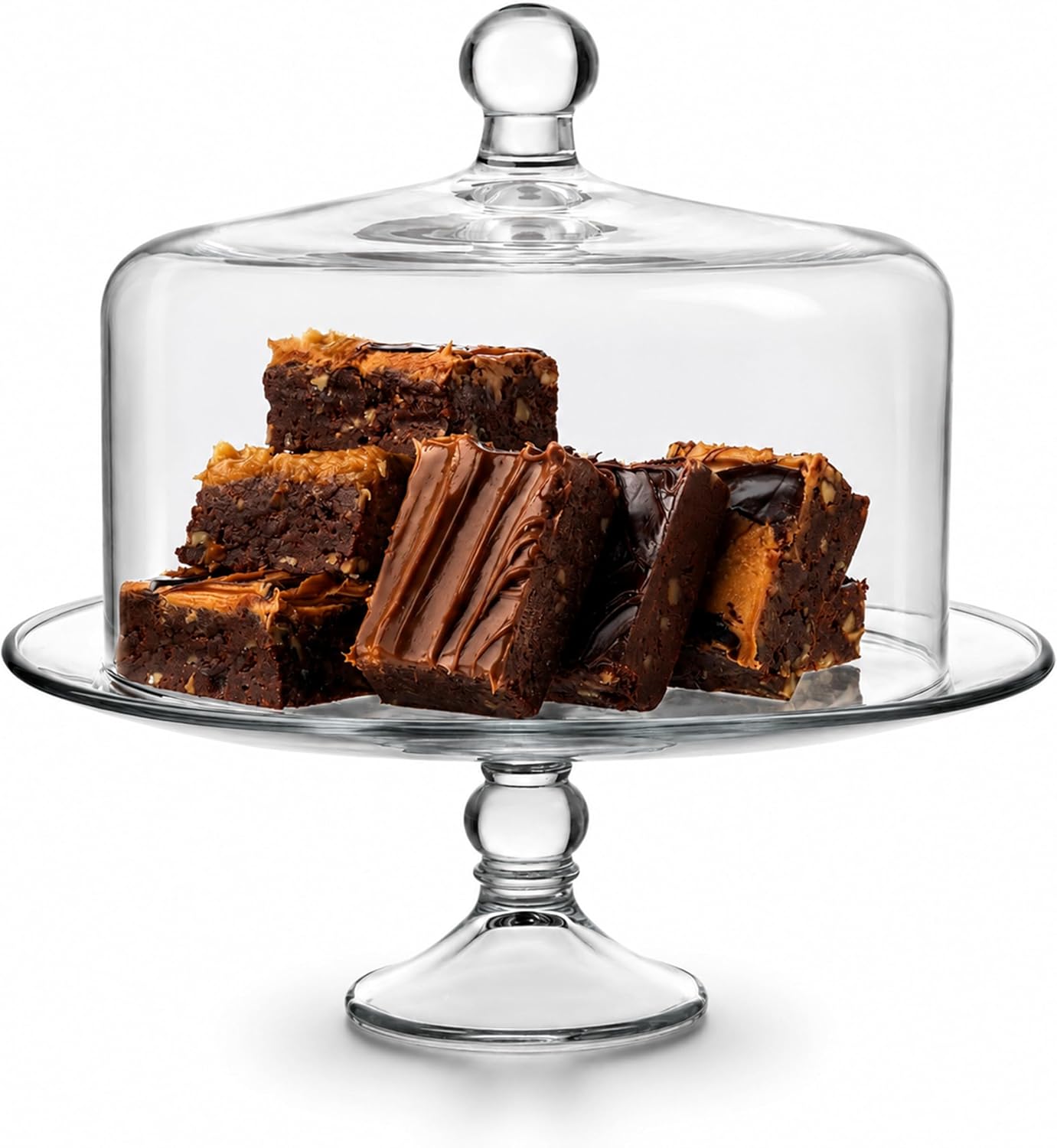Libbey Selene Glass Cake Stand with Dome Lid, Elegant Curved Footed, Covered Cake Stand, Versatile Serving Dish for Variety of Desserts and More