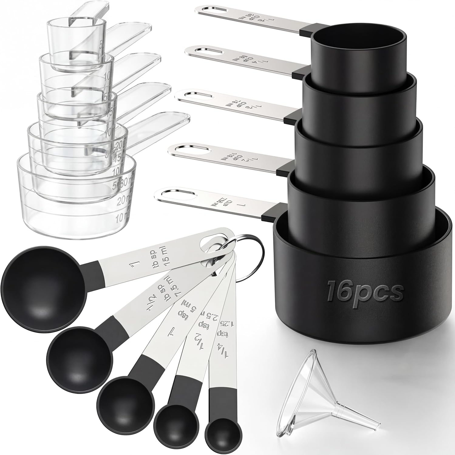 16PCS Measuring Cups and Spoons Set, Measuring Spoon Set with Metric and US Measurements, Fits for Measuring Dry and Liquid – Black