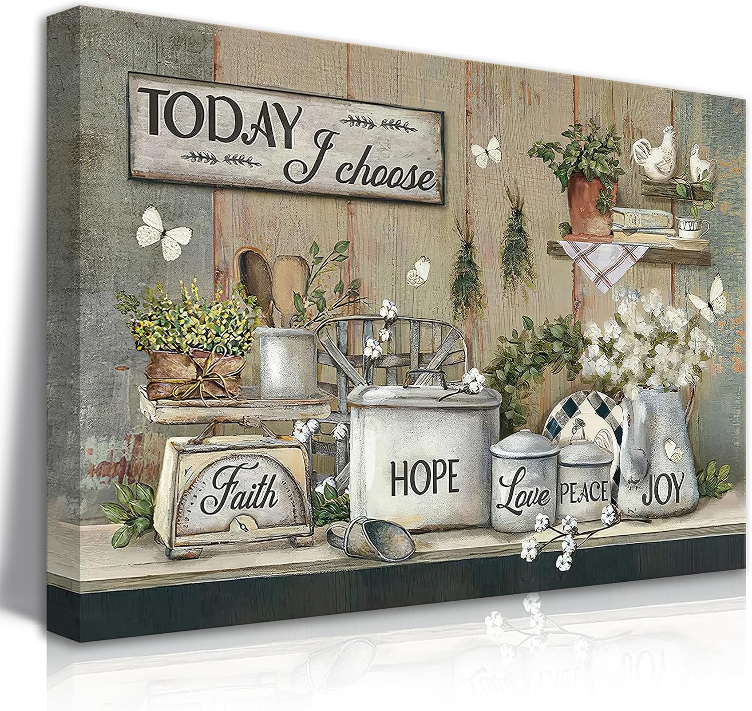 Country Kitchen Canvas Wall Art Vintage Farmhouse Kitchen Wall Decor Farm Positive Words Picture Poster Prints for Living Room Dining Room Hallway Home Artwork Ready to Hang Size 12×16 Inch