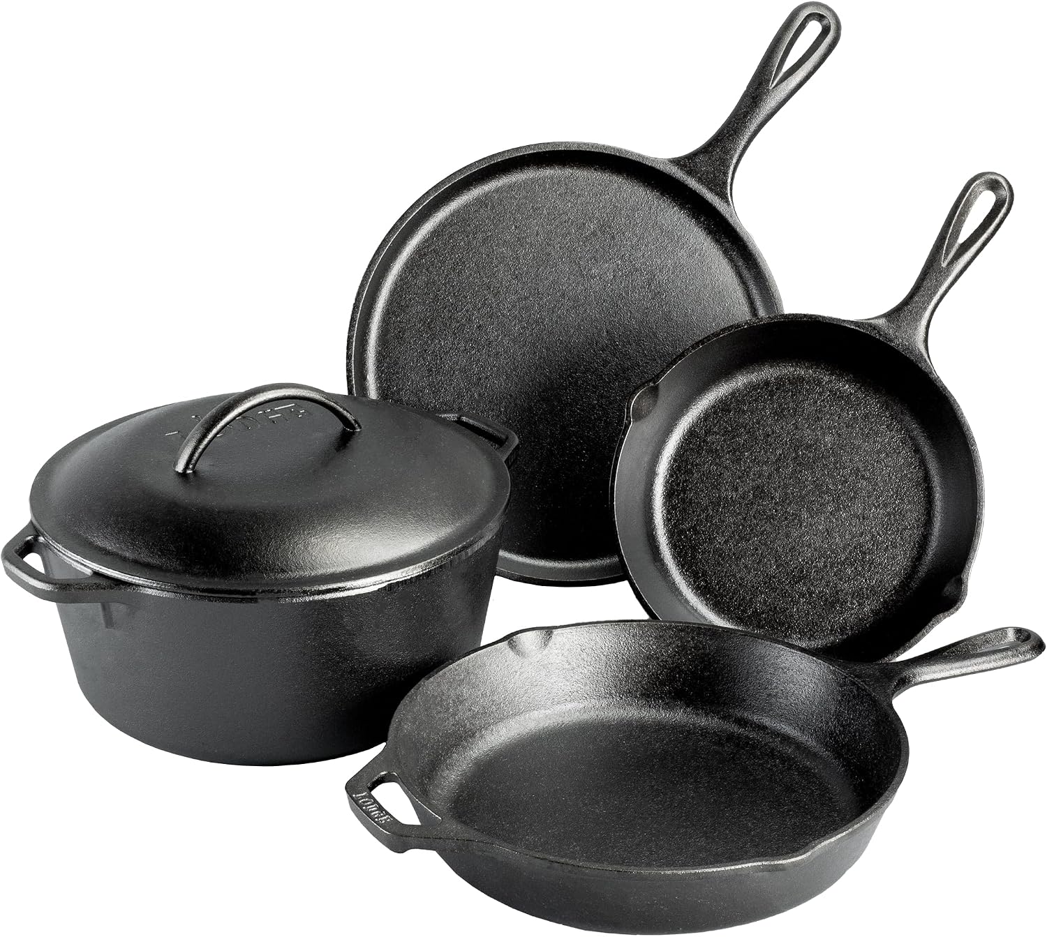 Lodge Cast Iron Set – 5-Piece Set – Pre-Seasoned Kitchen Set – Skillets, Griddle & Dutch Oven Included – PFAS-Free Non-Toxic Cookware