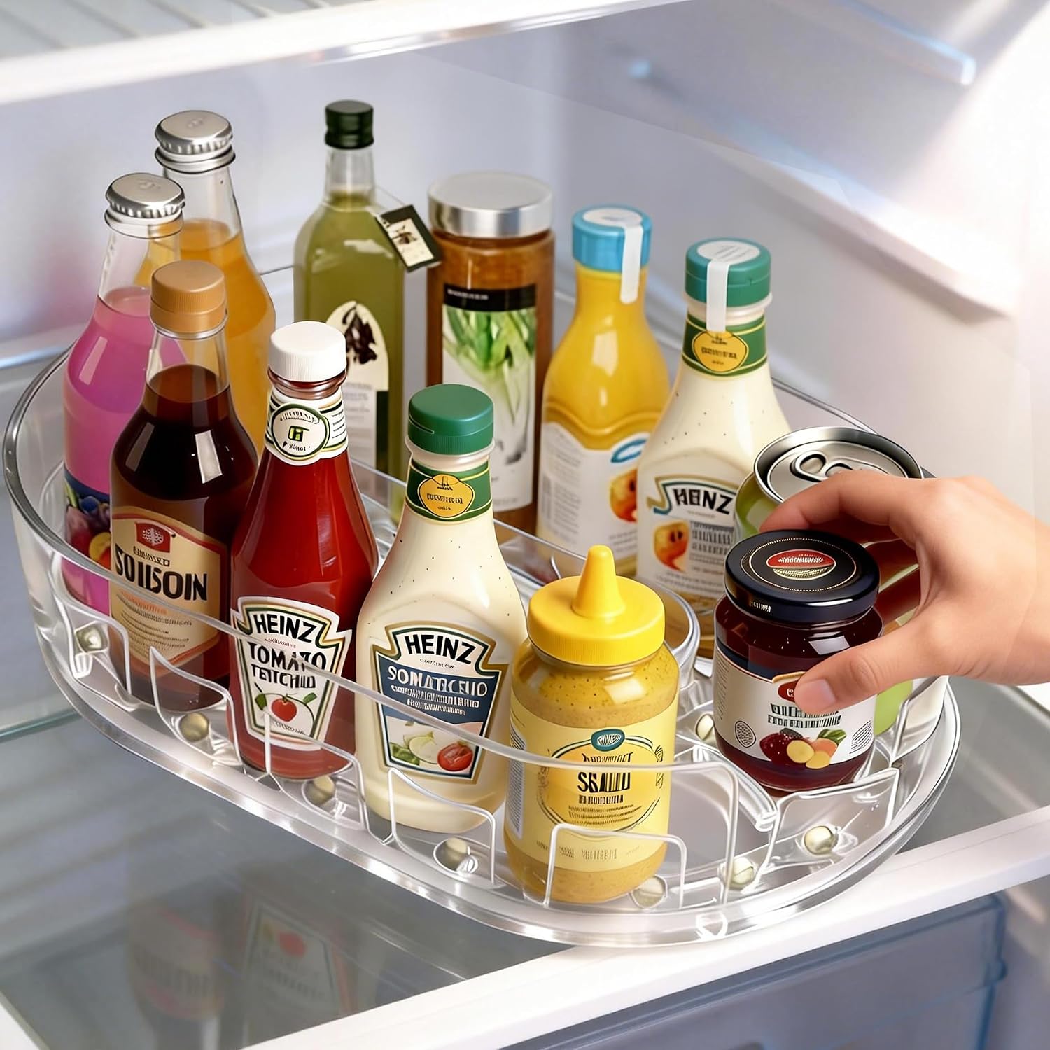 360°Rotating Organizer, Lazy Susan for Refrigerator, 13×8.5 Inch Kitchen Organizer for Fridge, Cabinet, Clear