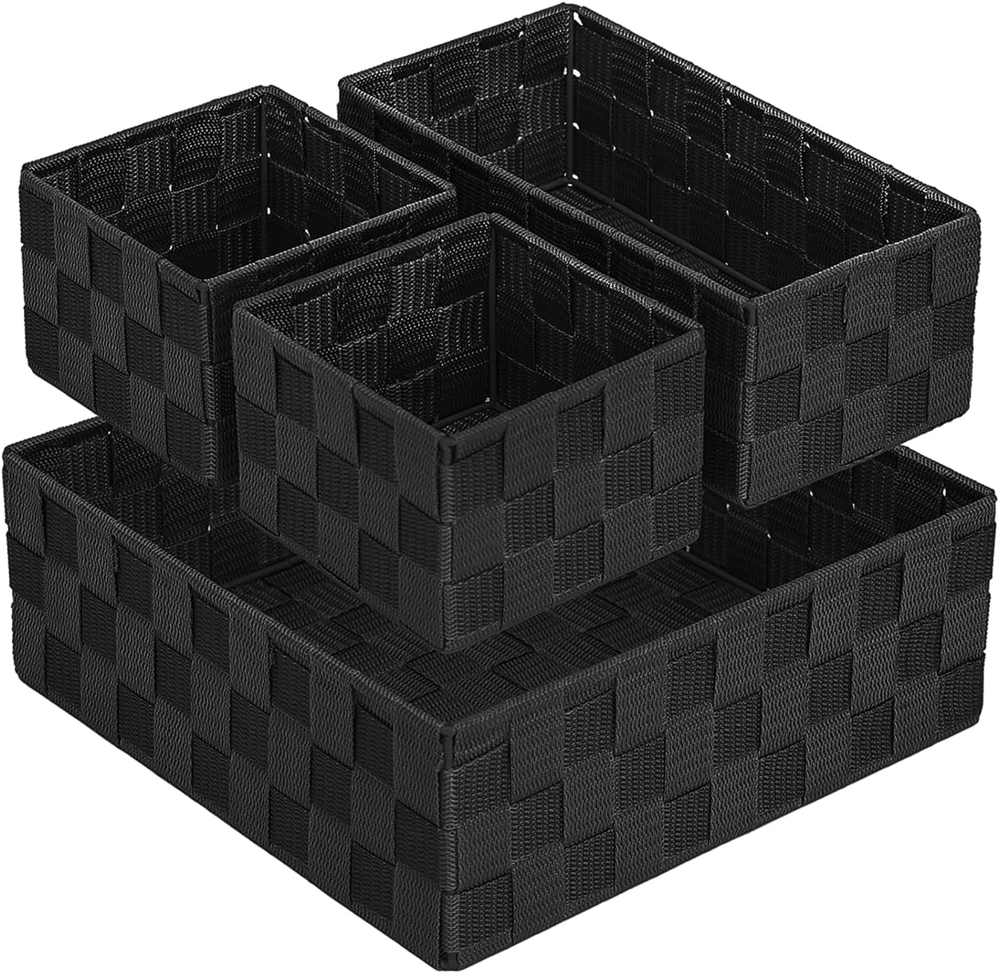 Posprica Small Black Baskets Cube Bin Container Tote,Woven Storage Baskets for Organizing Organizer Divider for Drawer, Closet, Shelf, Dresser, Set of 4