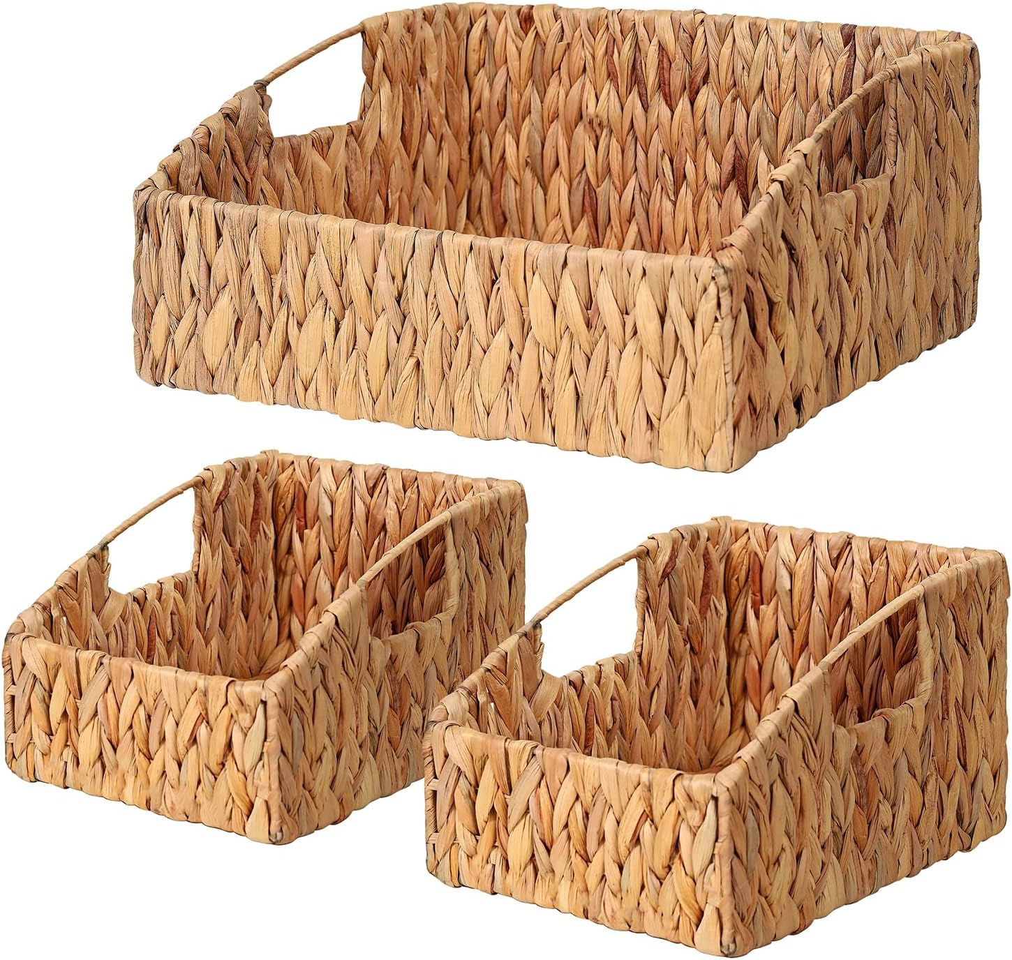Rattan Storage Baskets, Handwoven Wicker Storage Bins with Built-in Handles, Storage Container Baskets for Shelves, Bedroom, Bathroom, Laundry Room or Kitchen(Natural)