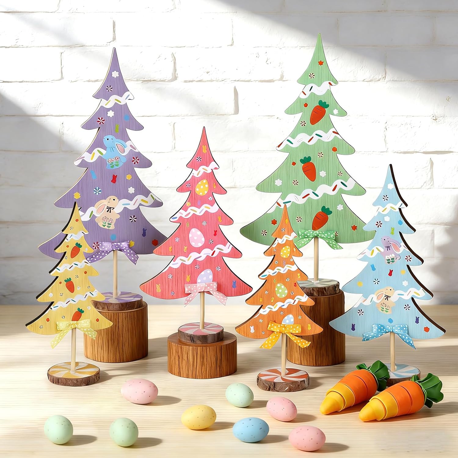 6 Pcs Easter Table Centerpieces Spring Wooden Sign Block With Base for Home Kitchen Dining Tabletop Tiered Tray Decor Home Mantel Kitchen Office Shelf