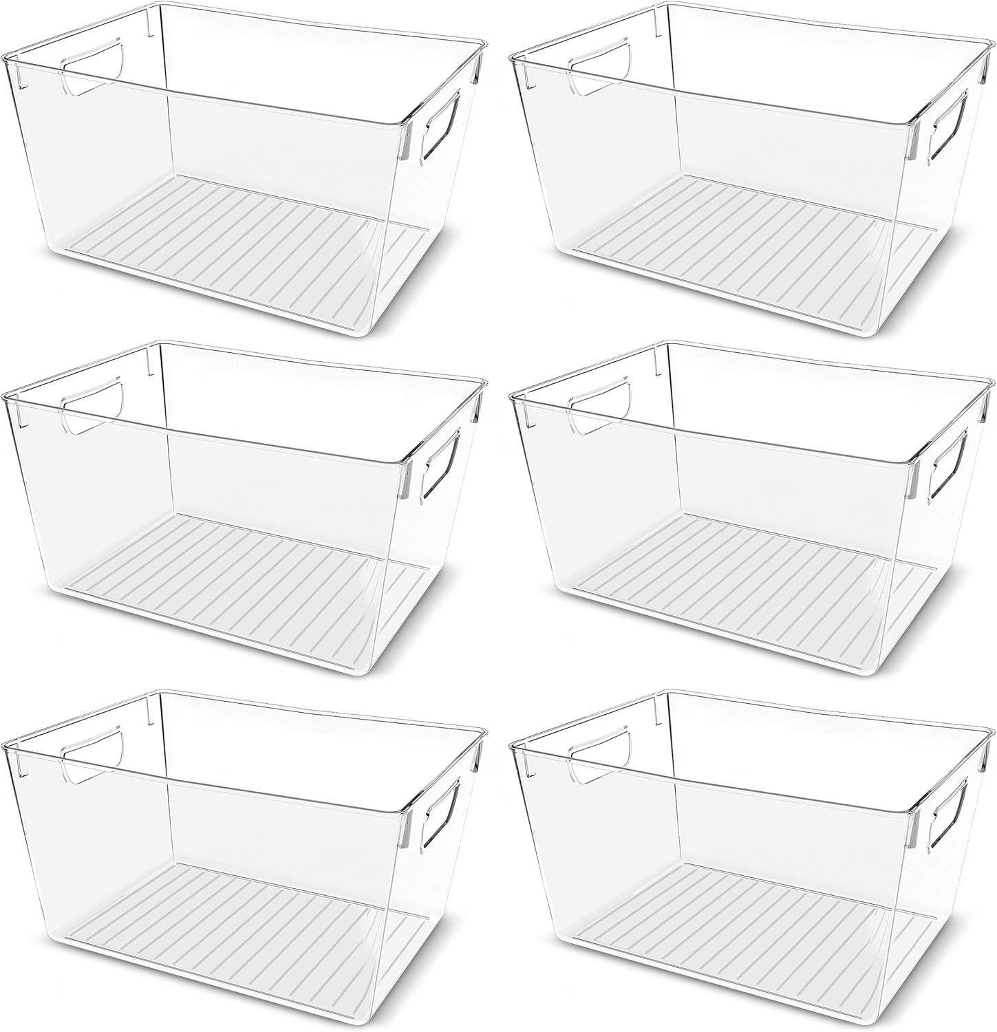 Utopia Kitchen Clear Pantry Organizers and Storage Bins 6 Pack, Large Clear Storage Bins for Pantry, Durable Freezer Organizer Bins With Handles for Organizing Fridge, Kitchen Organization