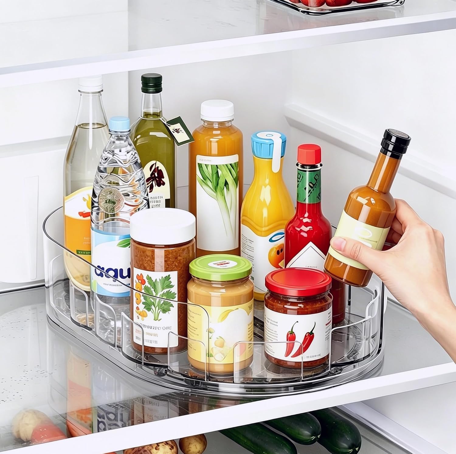 Lazy Susan 360°Rotating Organizer for Refrigerator,13.5“ x 8.5”,Drink Organizer for Fridge,Cabinet, Pantry,or Kitchen Countertop,Organize Condiments, Cans, Beverages,Clear,1 Pack