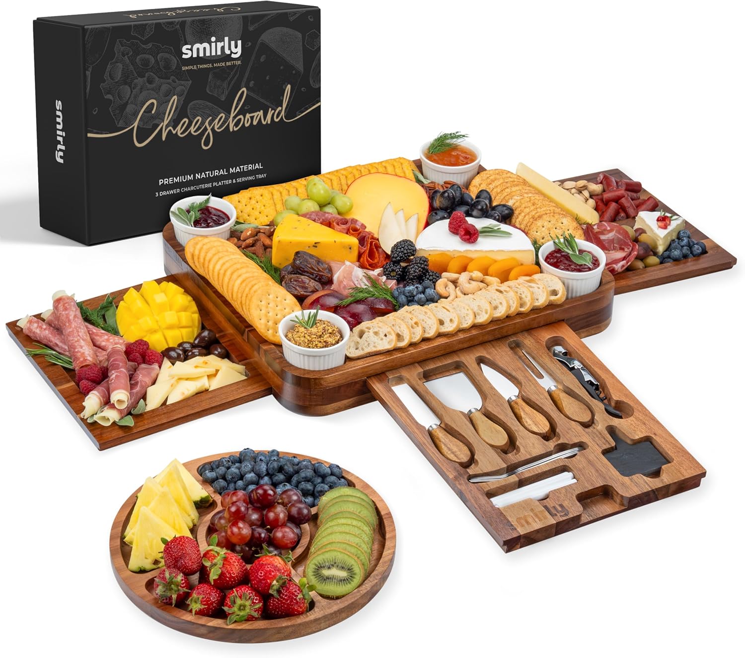 SMIRLY Charcuterie Boards Set – Large Acacia Cheese Board Set – House Warming Gifts New Home, Wedding Gift for Couple, Bridal Shower Gift, Birthday Gifts for Women