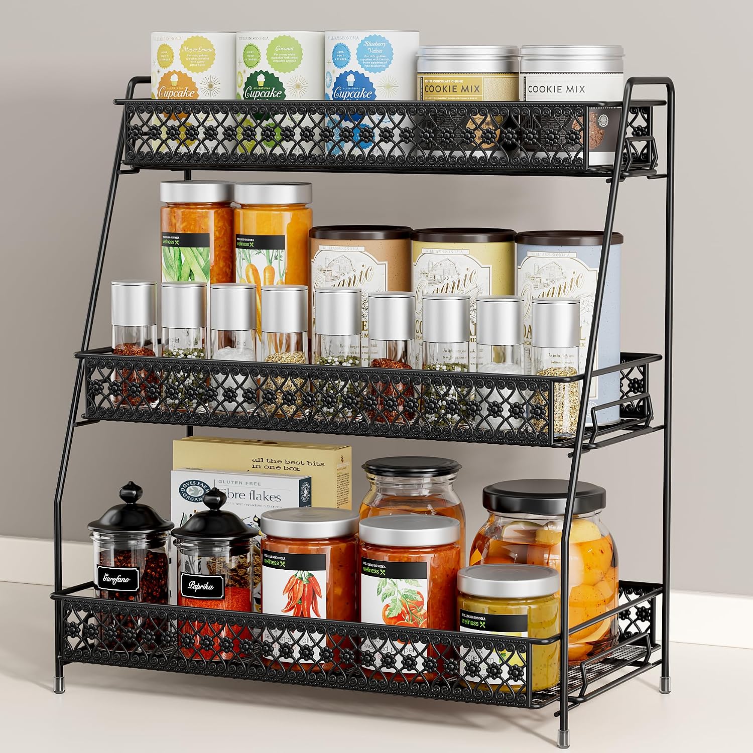 Vintage 3 Tier Spice Rack Organizer for Kitchen Counter, Bathroom Counter Organizer, 3 Tier Bathroom Counter Organizer for Spices Makeup Perfumes, Retro Countertop Organizer