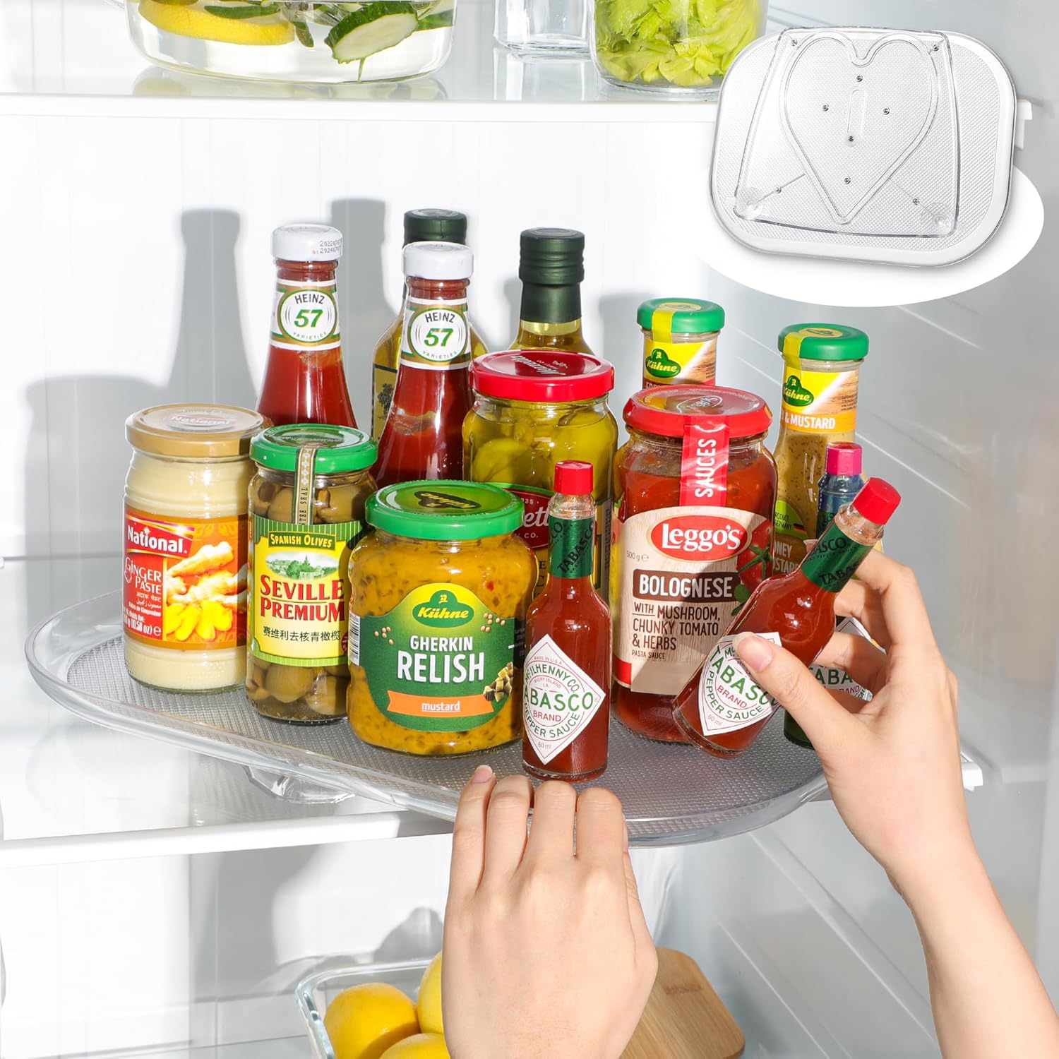 LAMU Lazy Susan Organizer 14.56”x11” for Refrigerator Organizers and Storage Fridge Organization, Turntable Condiment Organizer for Kitchen, Table Top, Cabinet, Pantry, Countertop, 1 Pack