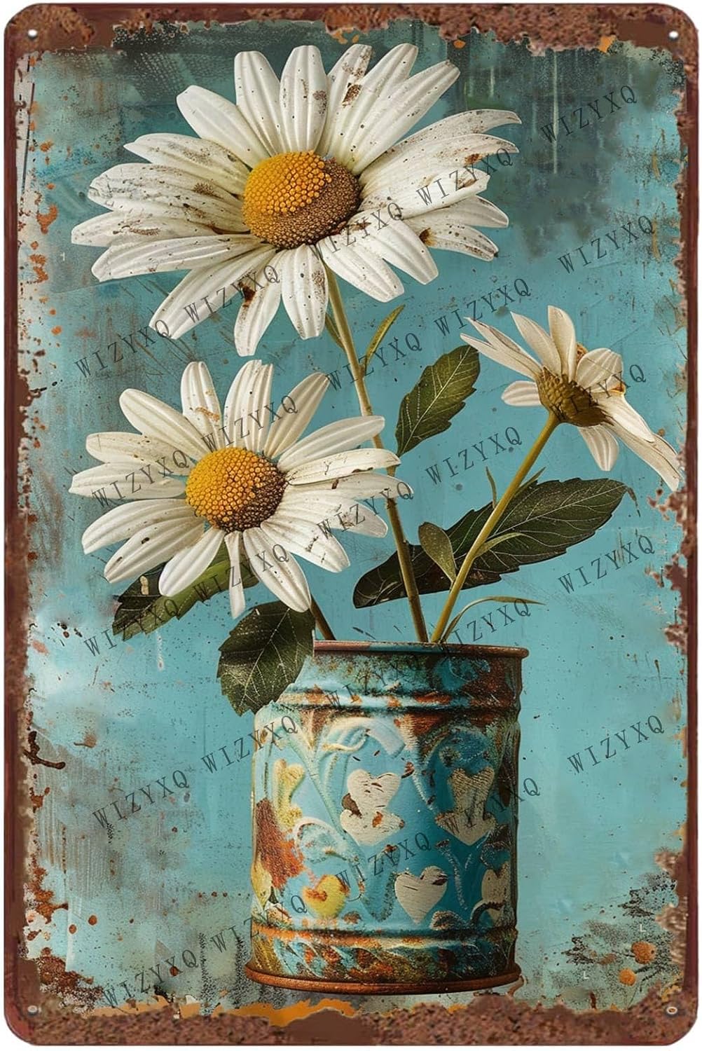 Metal Signs White Daisy Flower Vintage Metal Tin Sign for Home Office Kitchen Bar Cafe Garden Farmhouse Wall Decor 12×8 Inch