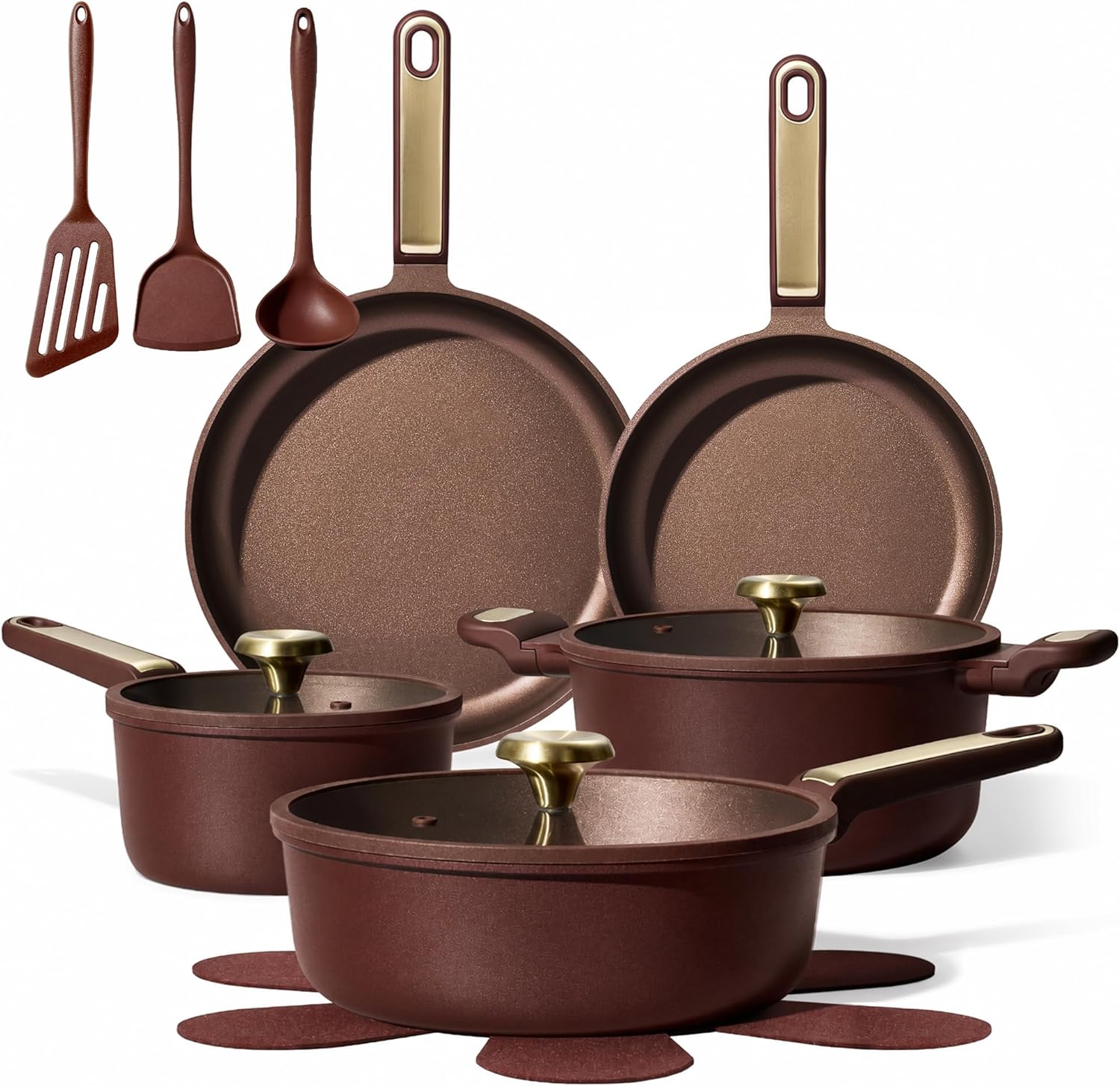 CAROTE Pots and Pans Set Nonstick, 16pcs Cookware Set Nonstick Non-Toxic & PFOA&PFOS-Free, Dishwasher, RV/Camping Cookware Set, Cooking Pots with Lids,Wine Red