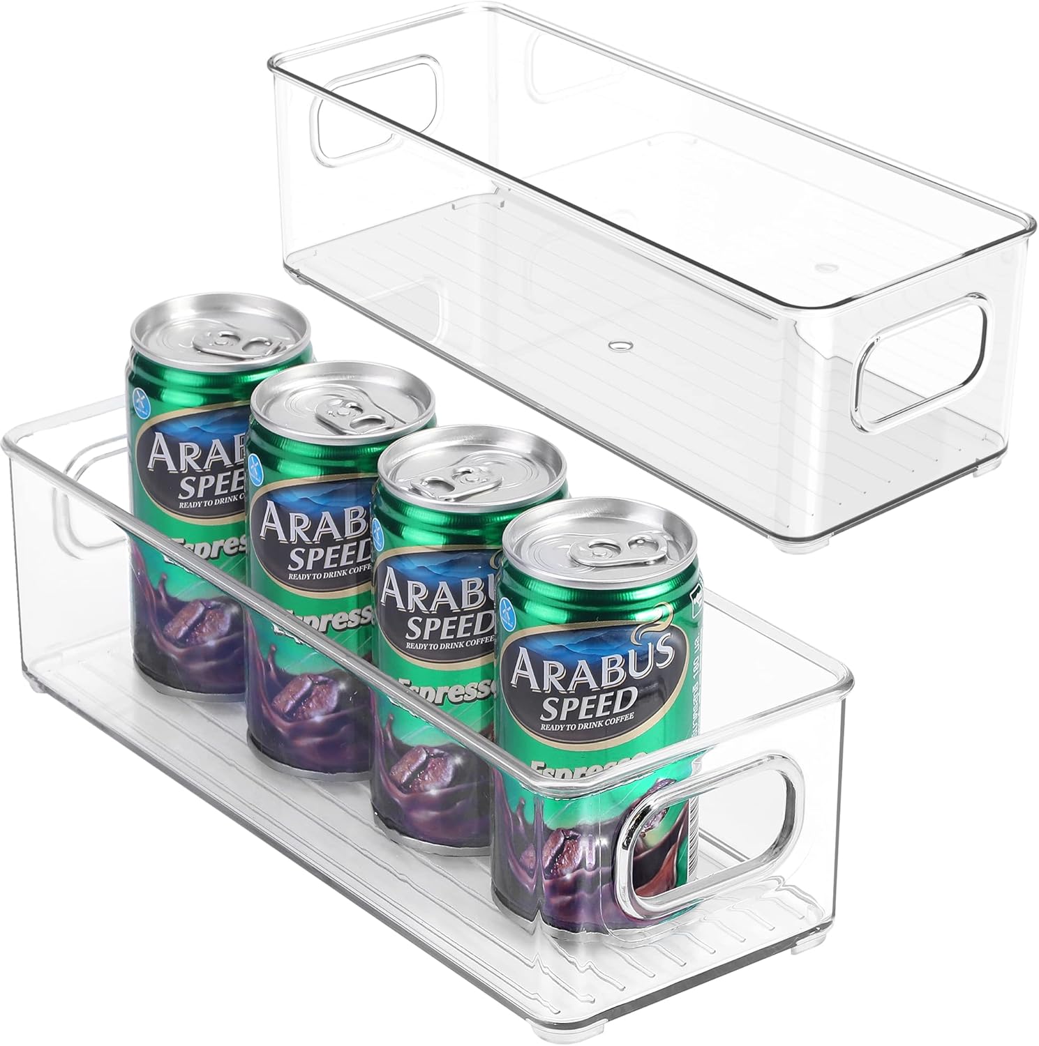 Stackable Plastic Food Storage Bin with Handles for Kitchen Pantry, Cabinet, Refrigerator, Freezer – Organizer for Fruit, Yogurt, Squeeze Pouches – BPA Free, 10″ Long – 2 Pack – Clear