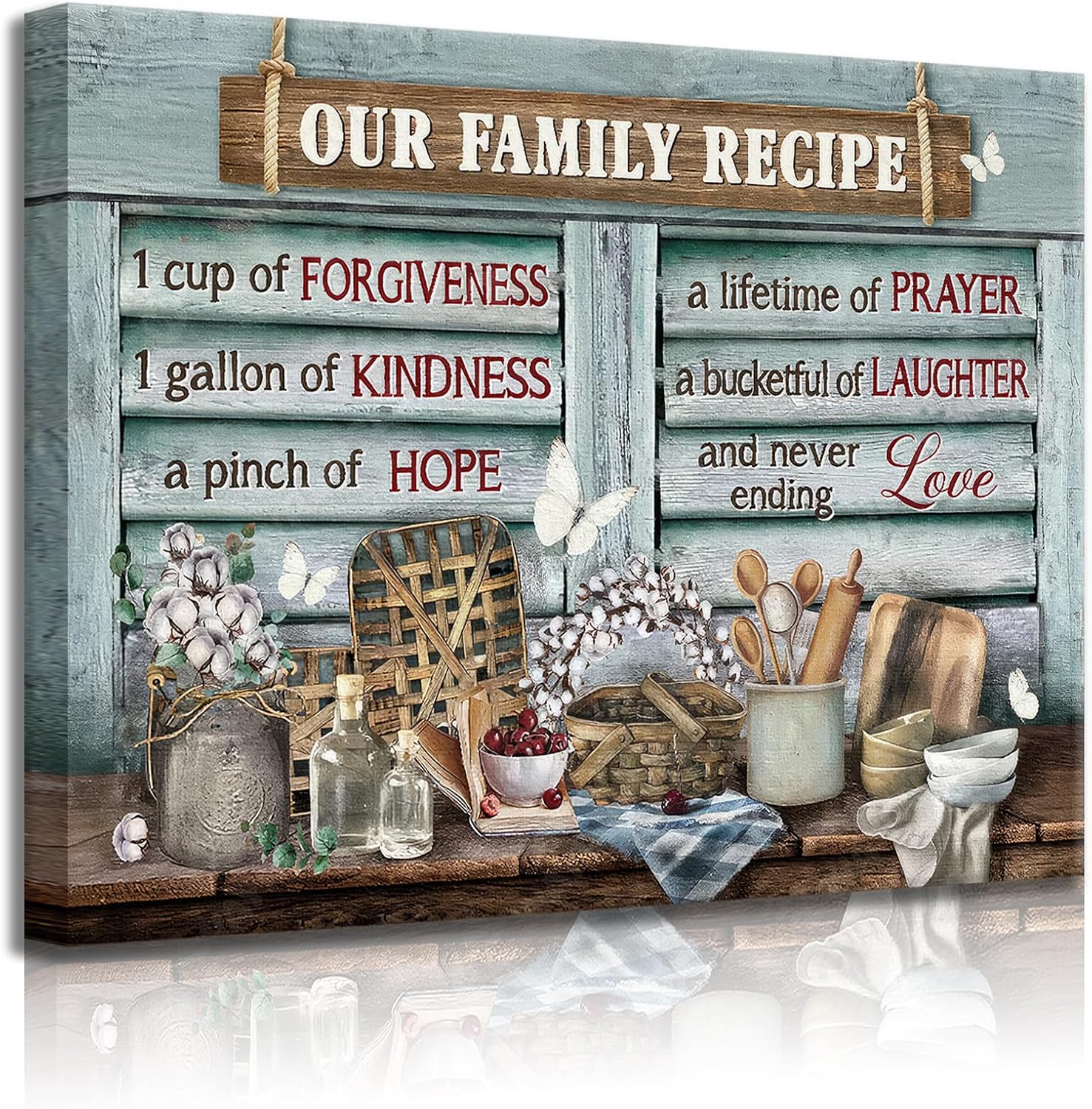 lkjhgf999 Kitchen Canvas Wall Art Retro Rustic Farmhouse Kitchen Pictures Wall Decor Tableware Motivational Farm Kitchen Sign Family Recipe Theme Canvas Prints Artwork for Dining Room Home Decoration