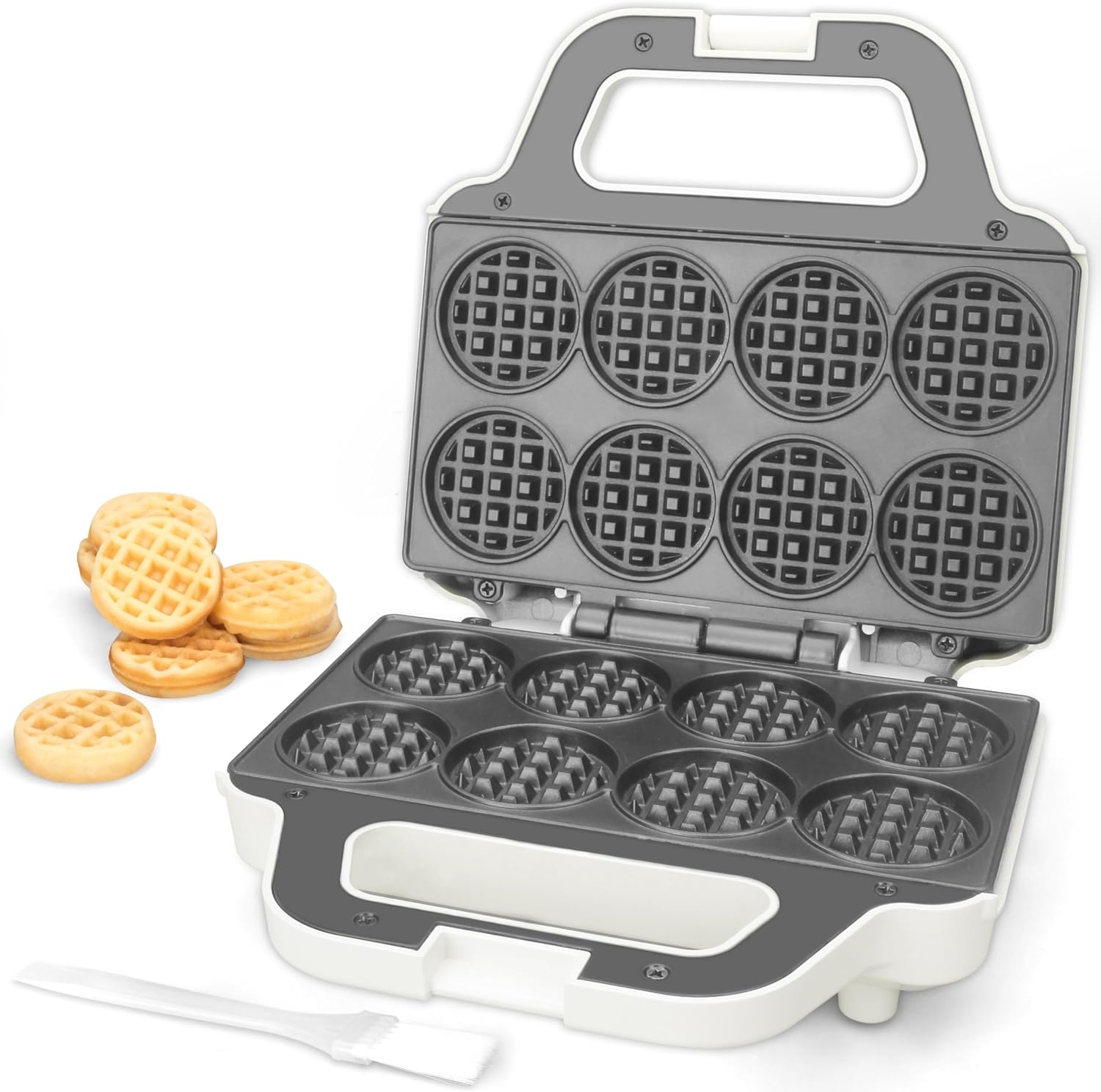 SugarWhisk Mini Waffle Maker Machine, Bake 8 x 2” Tiny Waffle Bites, Tiny Waffle Bites Iron for Kids,Small Waffle Maker, Compact & Easy Use, Recipe Included, Non Stick Surface, White