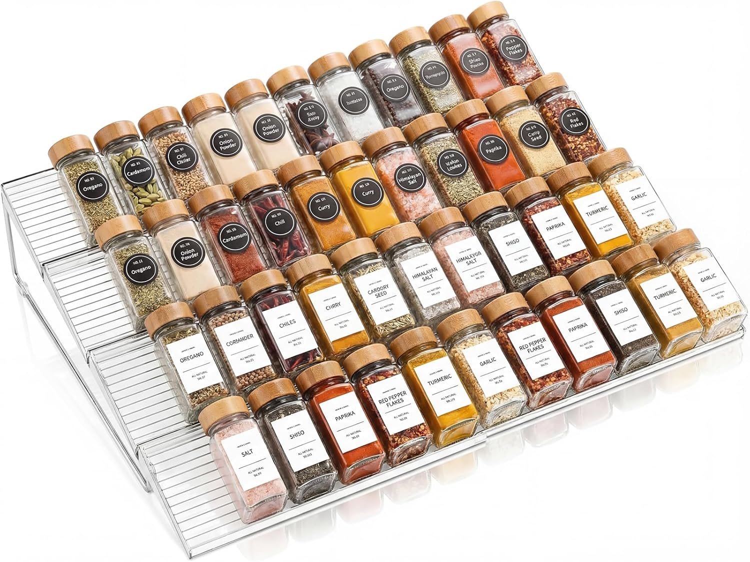 LETGO 8 Pack Adjustable Spice Rack for Drawer- Expandable From 11″ to 22″ Expandable Spice Drawer Organizer 4 Tiers Acrylic Seasoning Organizer Rack,Clear Spice Rack Tray for Spices,Condiment (8)