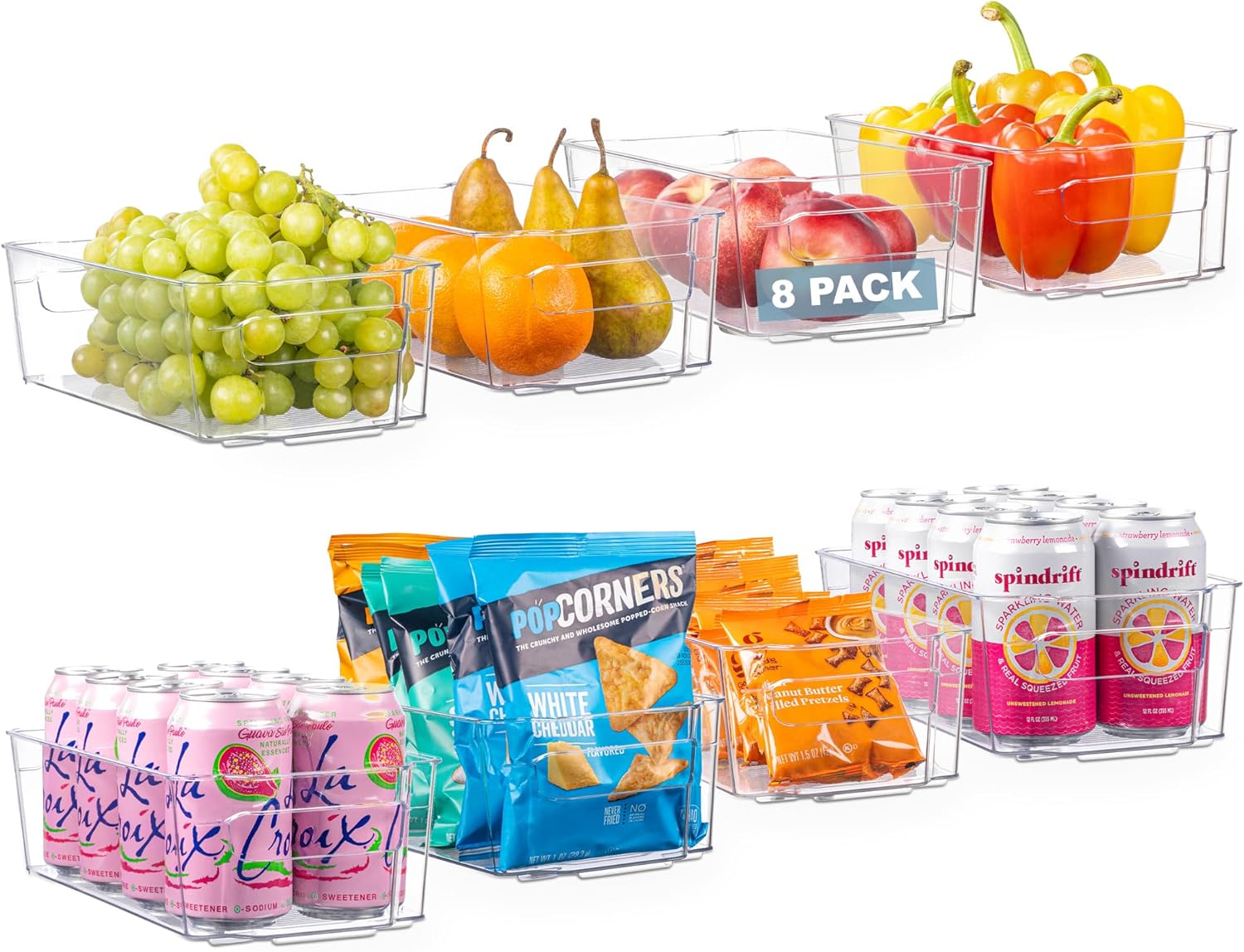 Oizeir 8 Pack Clear Plastic Storage Bins with Handles – Stackable Fridge Organizer Bins for Refrigerator, Freezer, Pantry, Kitchen Cabinet & Cupboard Organization, BPA-Free Acrylic, Transparent