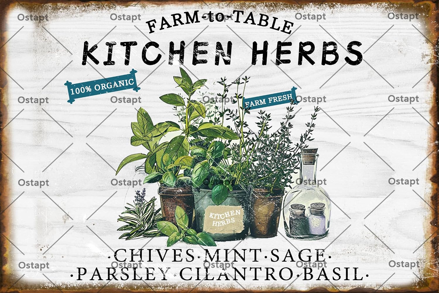 Kitchen Herbs Farm To Table Farm Fresh 100% Organic Vintage Retro Metal Tin Sign Funny Garden Poster For Home Living Room Bedroom Garden Garage Bathroom Office Cafe Bar Decor Art Decor Indoor Outdoor Metal Plaque Tin Sign 8×12 Inch