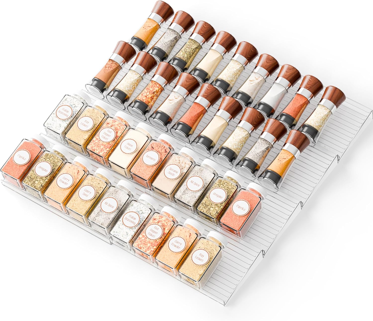Yieach 8 Pack Adjustable Narrow Spice Rack for Drawer – Expandable From 9″ to 17.7″ – Acrylic Drawer Seasoning Organizer,Tiered Clear Spice Tray for Spices,Condiment,Nail Polish and Jar Organization