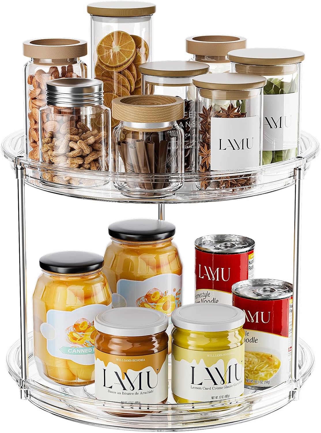 LAMU 2 Tier Lazy Susan Turntable Organizer for Cabinet, 9” Rotating Spice Rack for Kitchen, Pantry, Countertop, Bathroom, Vanity, Under Sink, Medicine Cabinet Organizer, 1 Pack