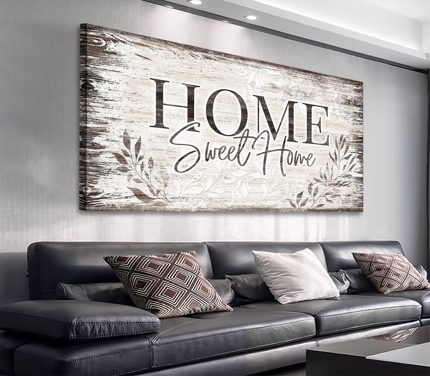 arteWOODS Home Sweet Home Wall Art Sign Large Dark Brown Farmhouse Wall Sign for Living Room Decoration Wooden Board Design Canvas Prints Modern Rustic Artwork Leaf Pictures Wall Decor 20″ x 40″