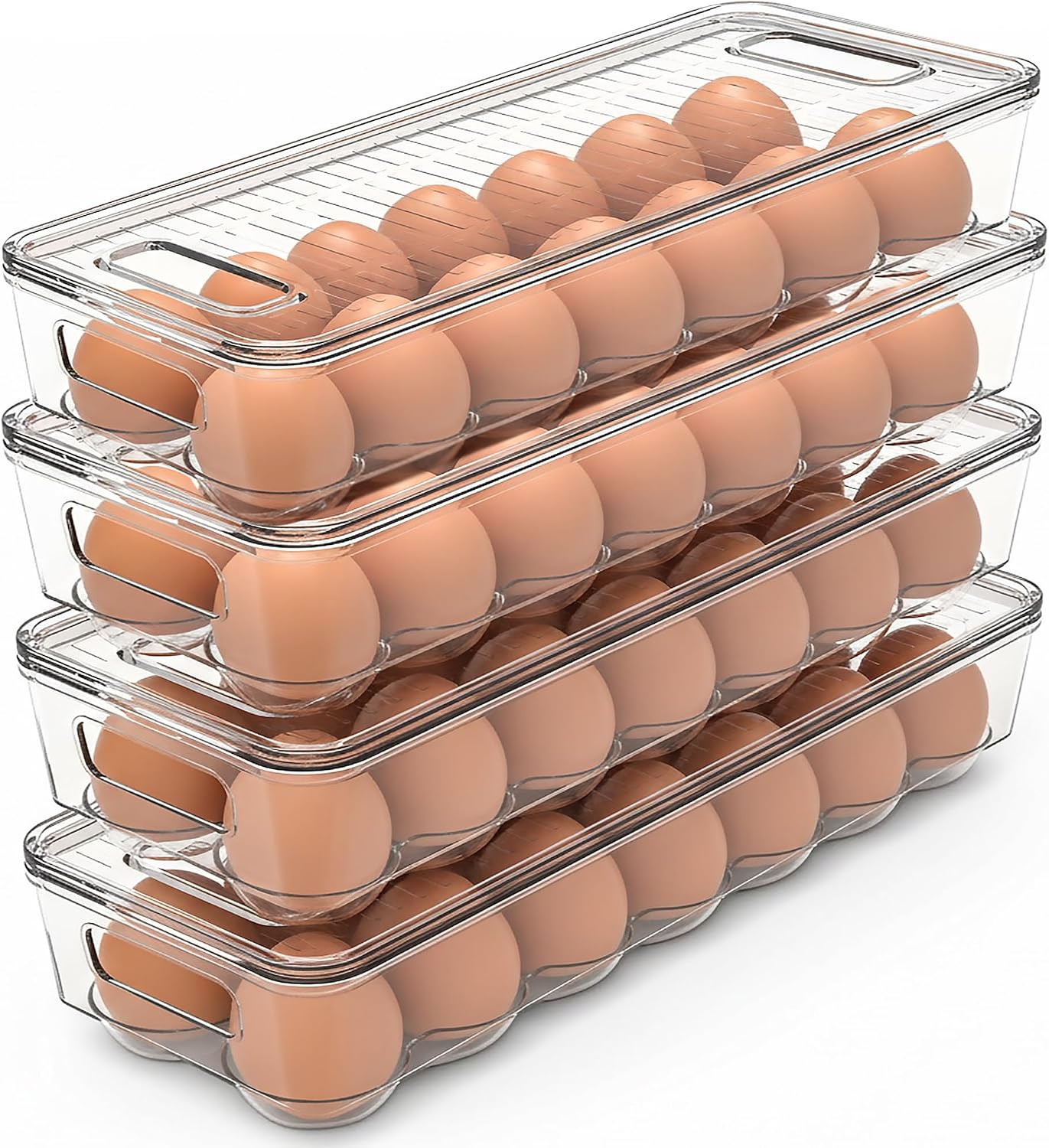 Utopia Home Egg Container With Lid and Handle for Refrigerator – Pack of 4 – Clear Stackable Egg Holder for Kitchen Storage and organization