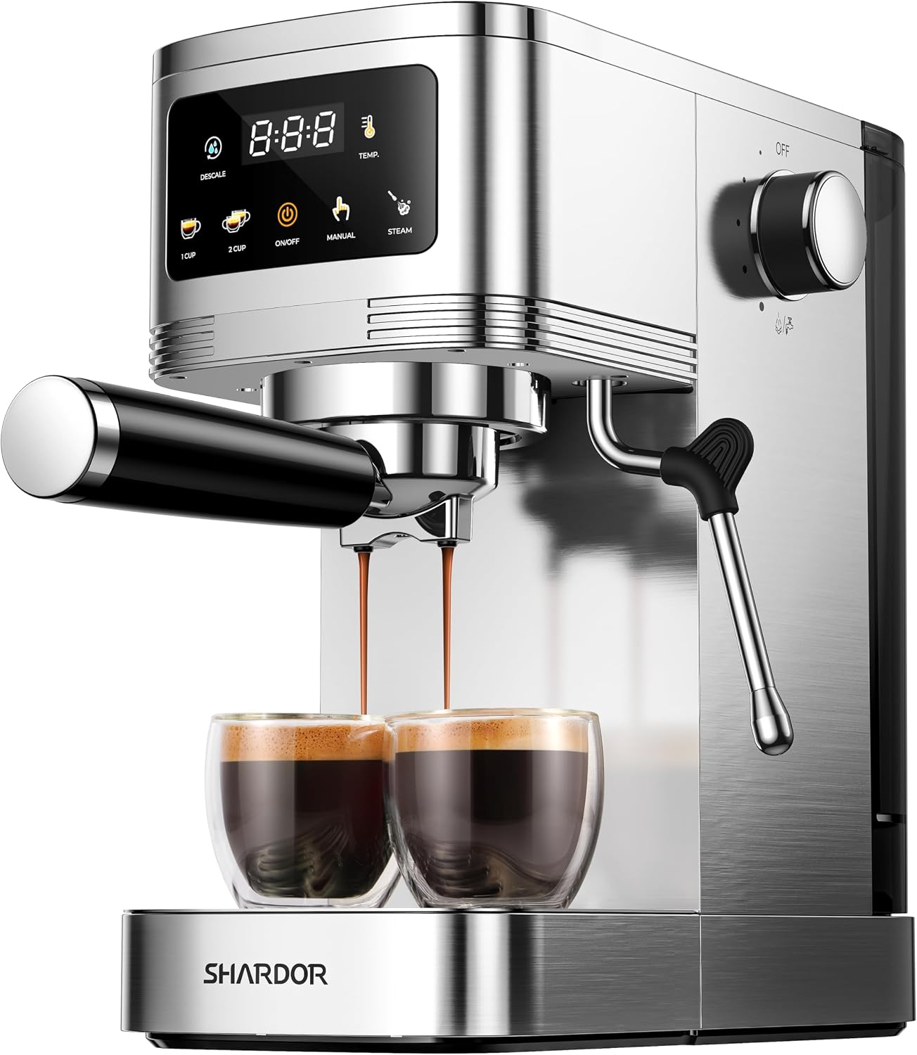 SHARDOR Espresso Machine 20 Bar, Professional Espresso Machine with Milk Frother and Touchscreen, Expresso Coffee Machines with Adjustable Temperature,for Cappuccino, Latte, Stainless Steel, Silver