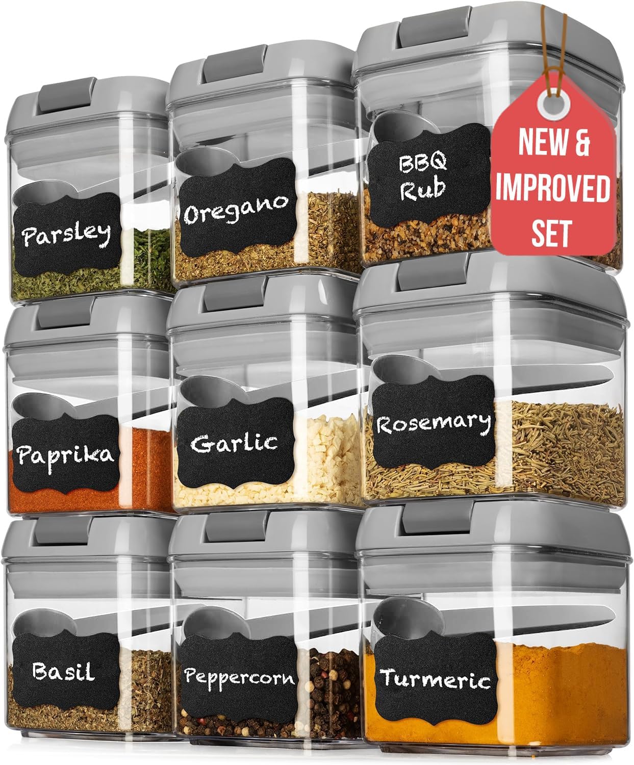 Shazo 9 PC Airtight Food Storage Containers – BPA Free Clear Plastic Snack & Spice Containers with Easy Lock Lids – Kitchen and Pantry Organization for Herbs, Coffee, Tea – 0.5L / 2.1 Cups