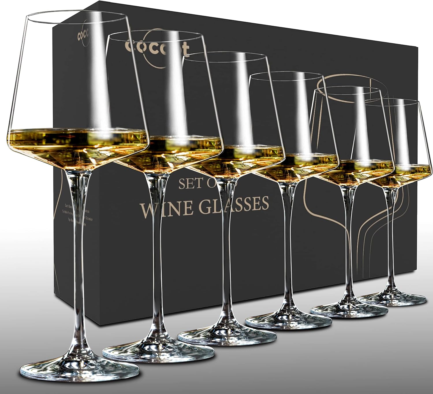 coccot Wine Glasses Set of 6,Crystal White Wine Glasses,Red Wine Glass Set, Wine Glasses Long stem,Clear Lead-Free Premium Blown Glassware (18.5oz,6 pack)