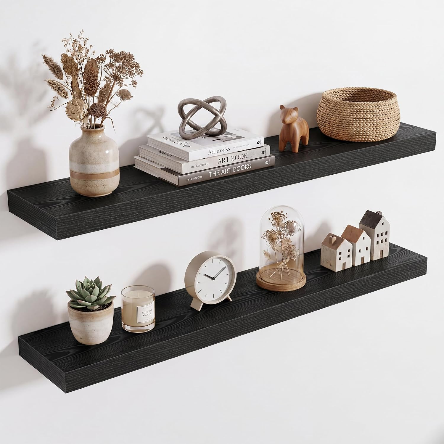 Acovy 36in Long Floating Shelves for Wall Set of 2, Wood Wall Shelves for Bathroom Bedroom Kitchen Living Room Laundry Room, Modern Floating Shelf for Home Decor