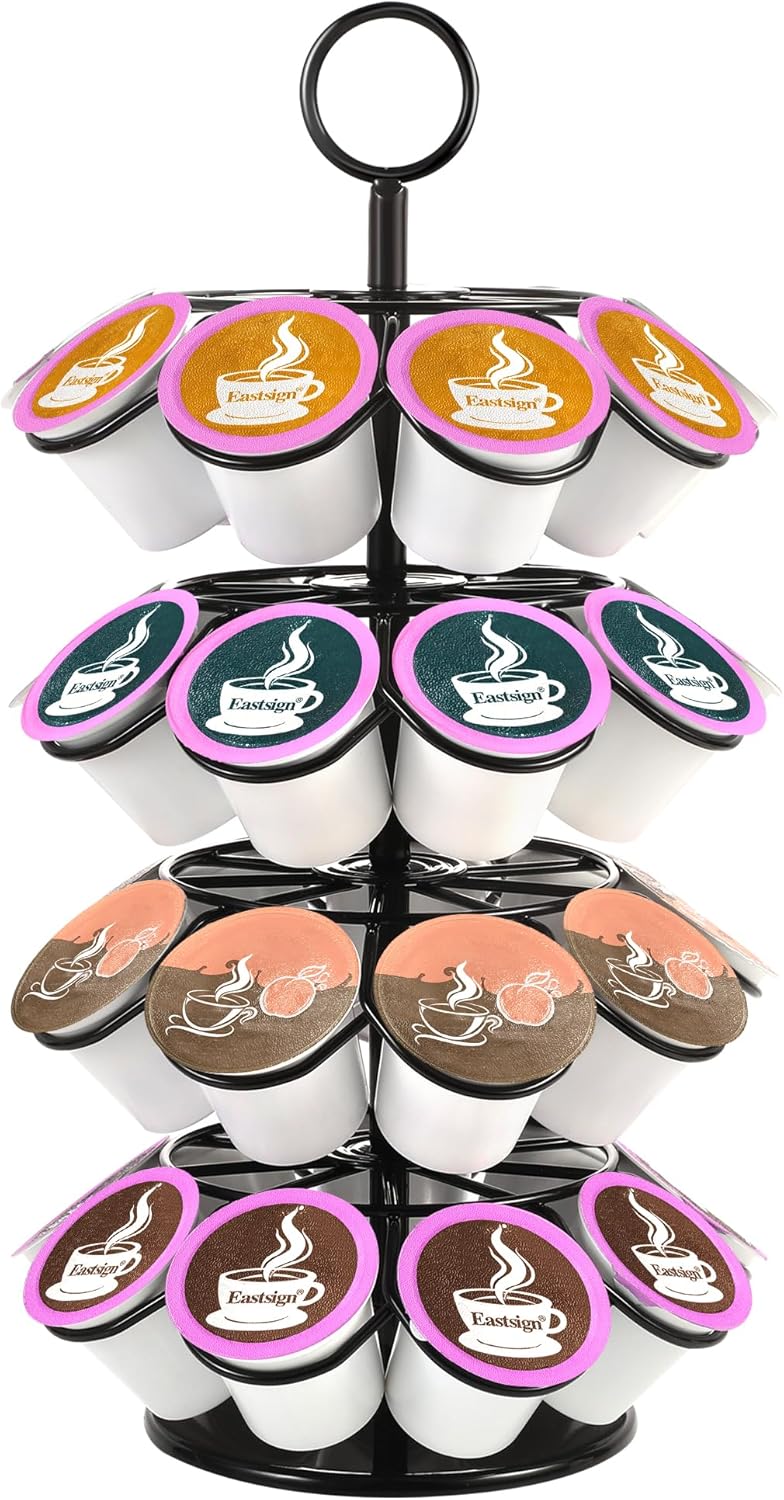 K Cup Holder, Coffee Pod Holder Organizer for Countertop, 36 K-Cup Carousel Stand Compatible with Keurig Pods, 360° Rotating 4-Tier Metal Pod Storage, Black