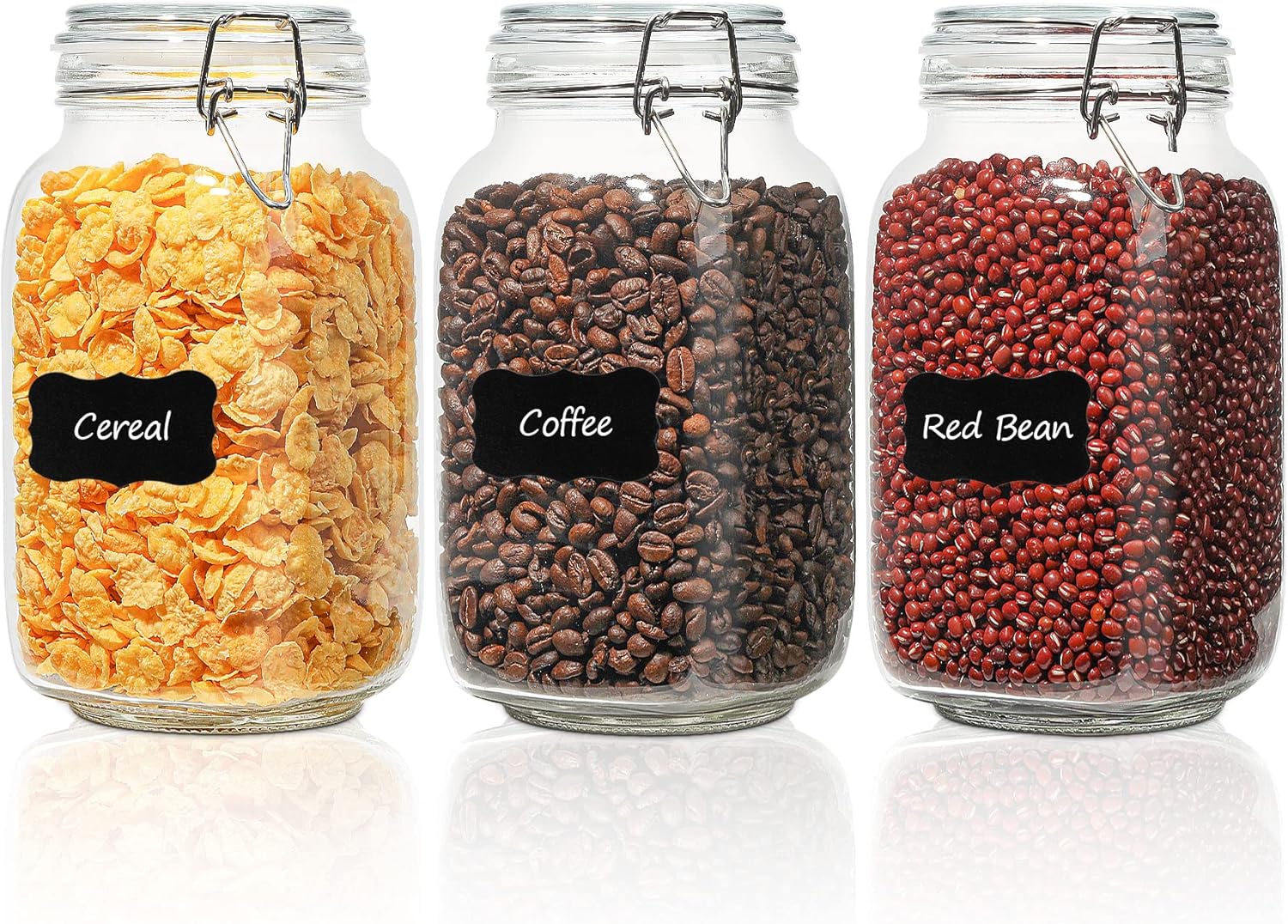ComSaf Set of 3 Square Glass Jars with Airtight Lids (51 Oz) — Wire Clamp Canisters for Small-Batch Pickling, Kimchi, Bulk Dry Food, Wide Mouth Space Saving Kitchen Pantry Organization Jars