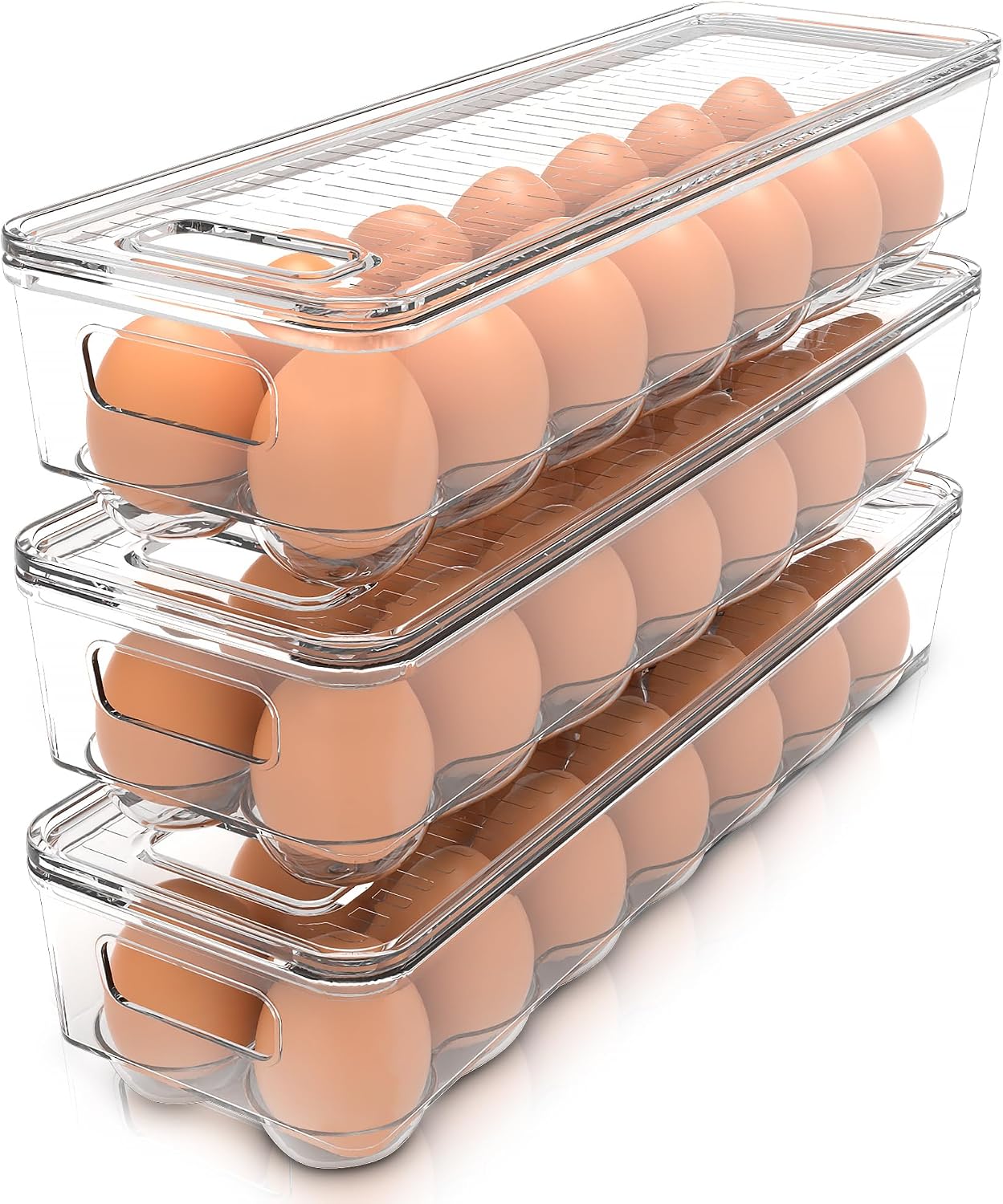 Utopia Home Egg Container With Lid and Handle for Refrigerator – Pack of 3 – Clear Stackable Egg Holder for Kitchen Storage and organization