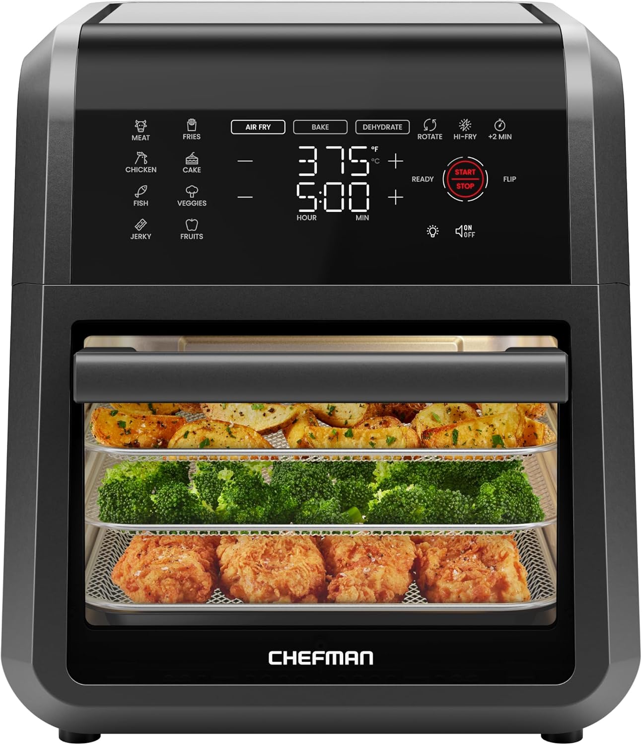 Chefman 12-Quart 5-in-1 Air Fryer Oven with Digital Timer, Touchscreen, and 12 Presets – Family Size Countertop Convection Oven, Dishwasher-Safe Parts