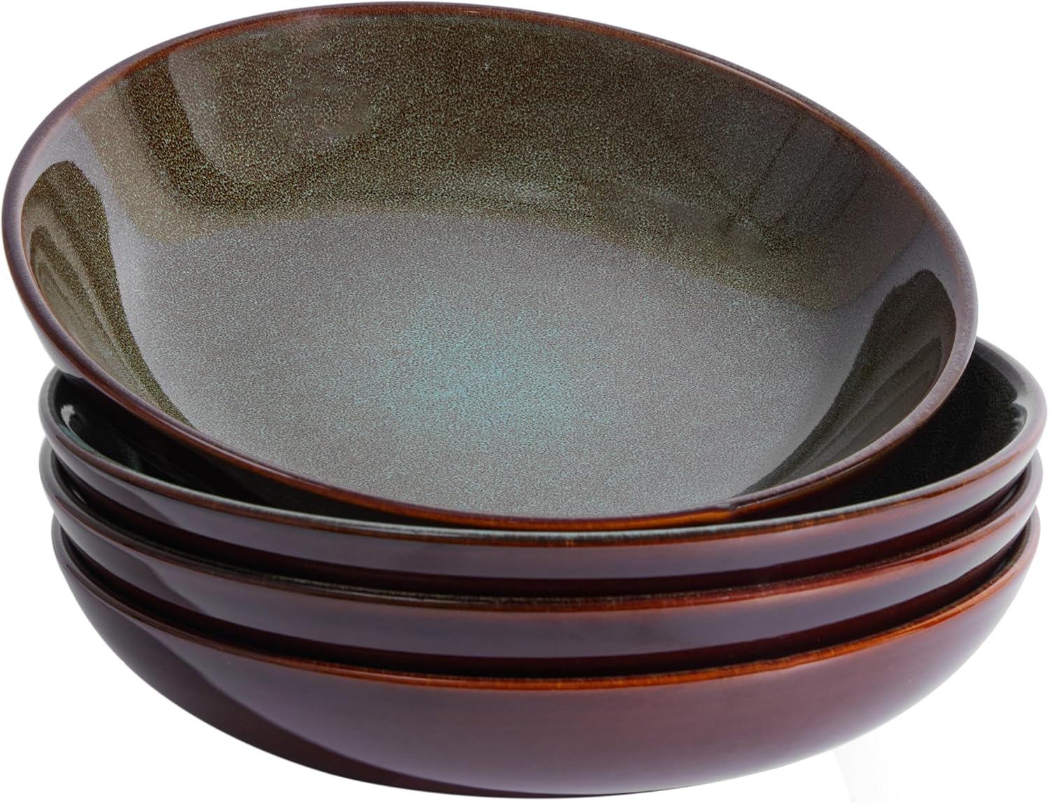 Pokini 8.75 Inch Large Ceramic Pasta Bowls, 32 Oz Reactive Glaze Stoneware Pasta Serving Bowls Set of 4 for Kitchen, Wide Bowls for Fruit,Pasta,Salad,Soup, Scratch Resistant-Brown and Green